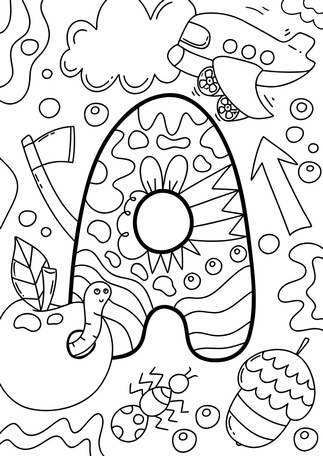 Lettre avec illustrations — Coloriage à imprimer gratuit