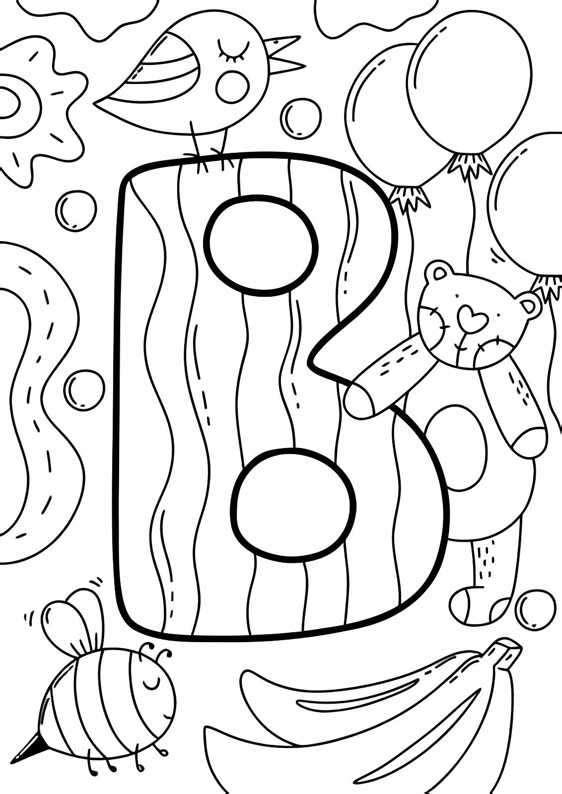 Lettre et dessins associés — Coloriage à imprimer gratuit