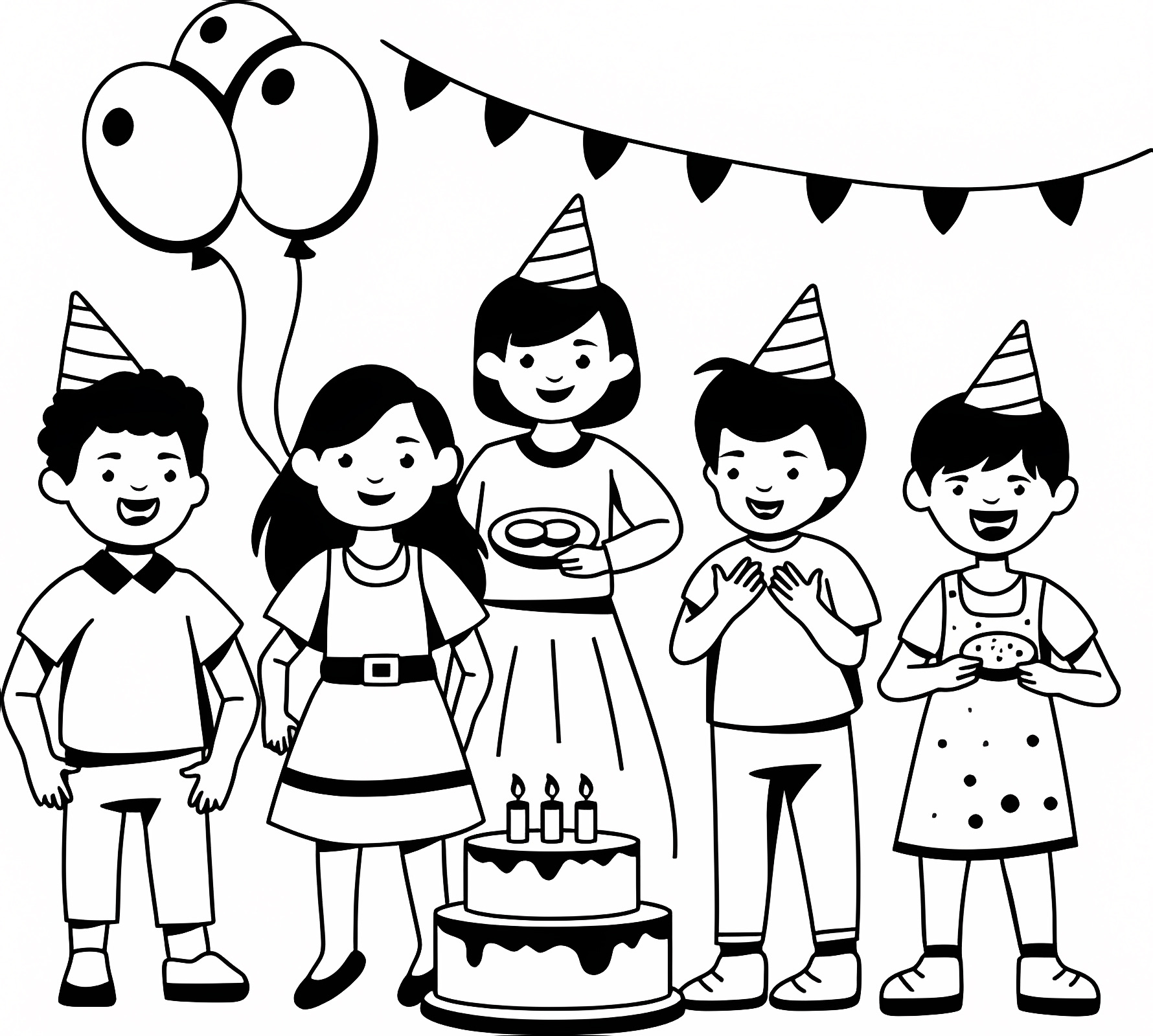 Birthday party — Free printable coloring page