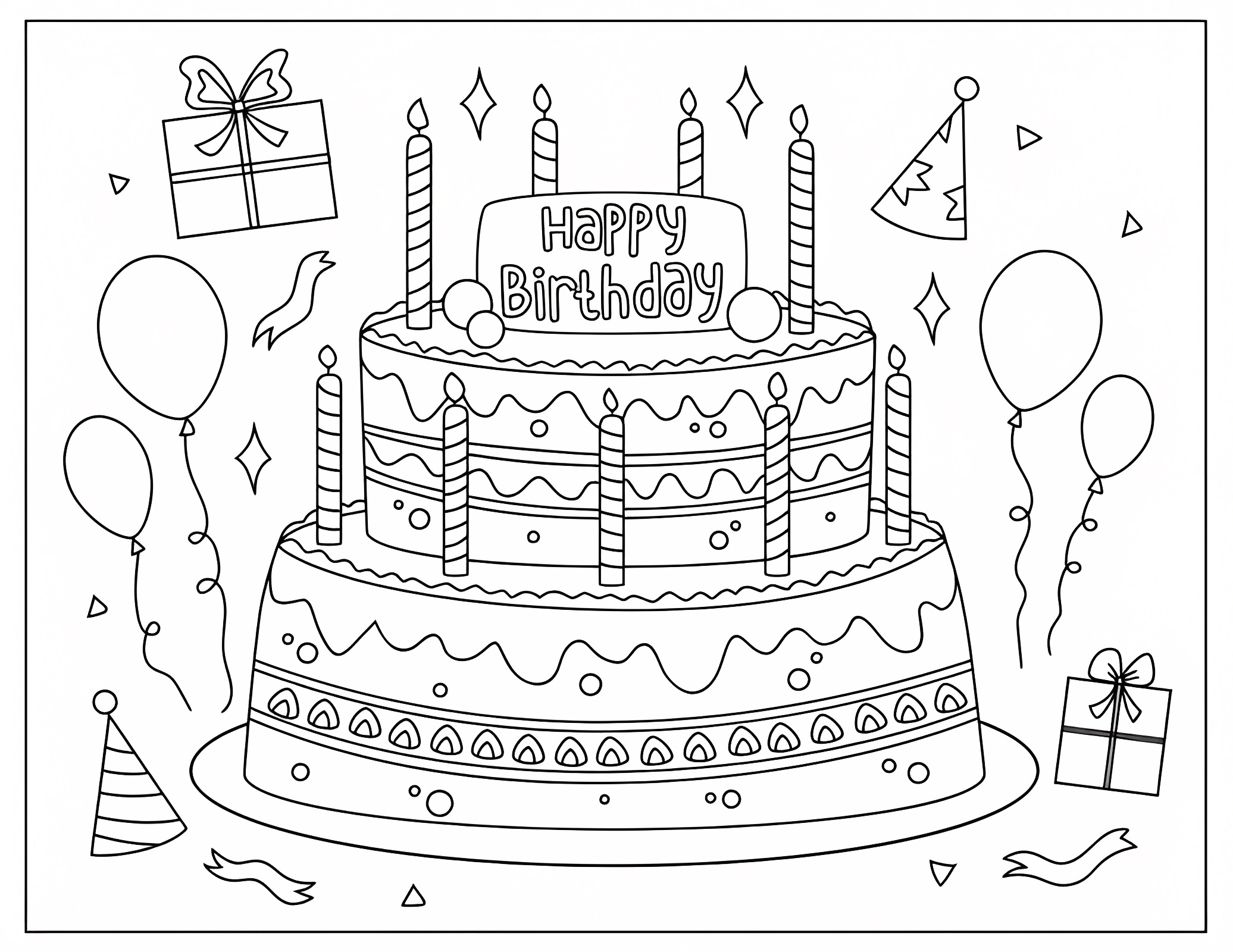 Birthday card — Free printable coloring page