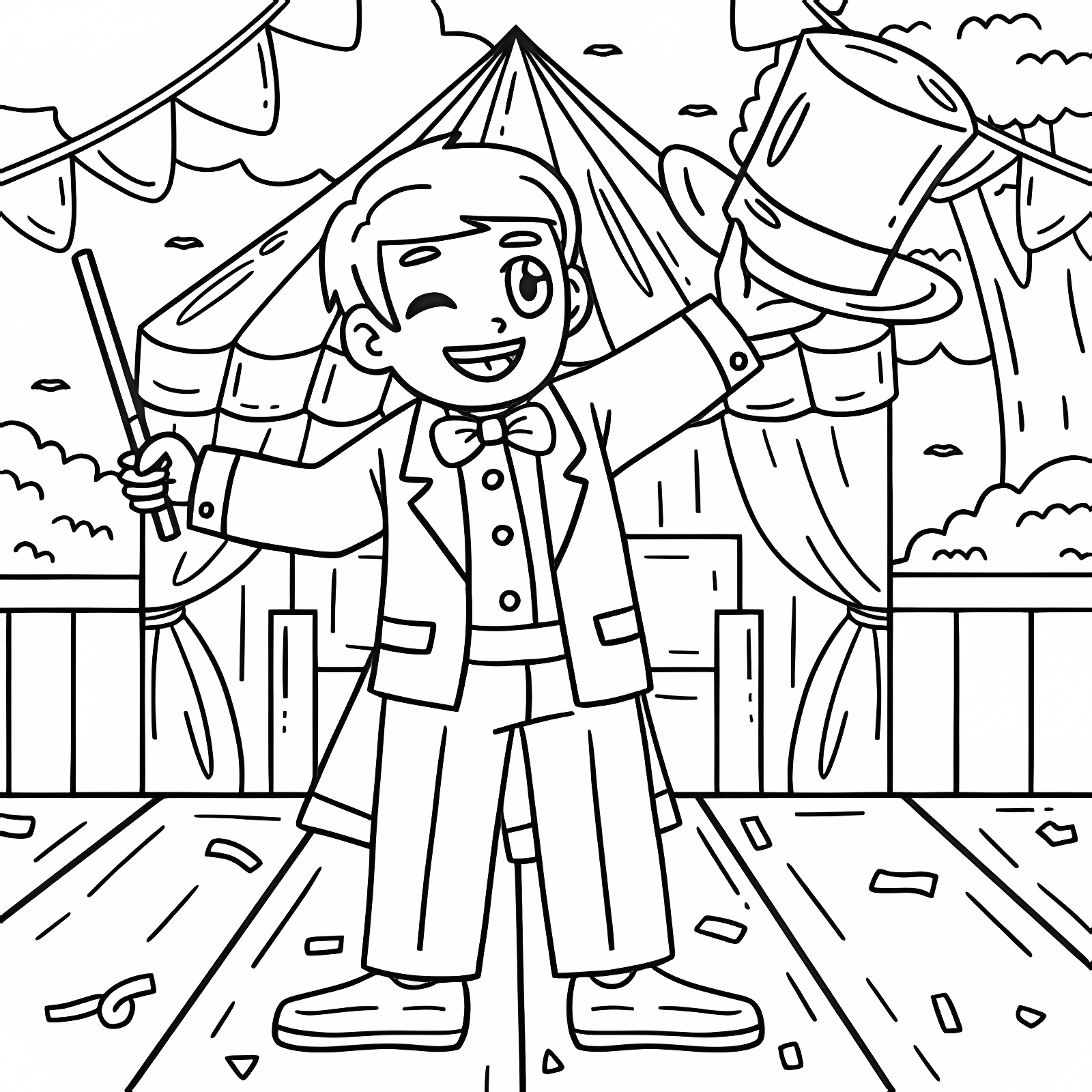 Confettis et serpentins — Coloriage à imprimer gratuit