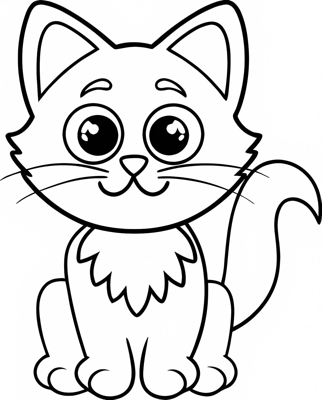 Chat dessin animé mignon — Coloriage à imprimer gratuit