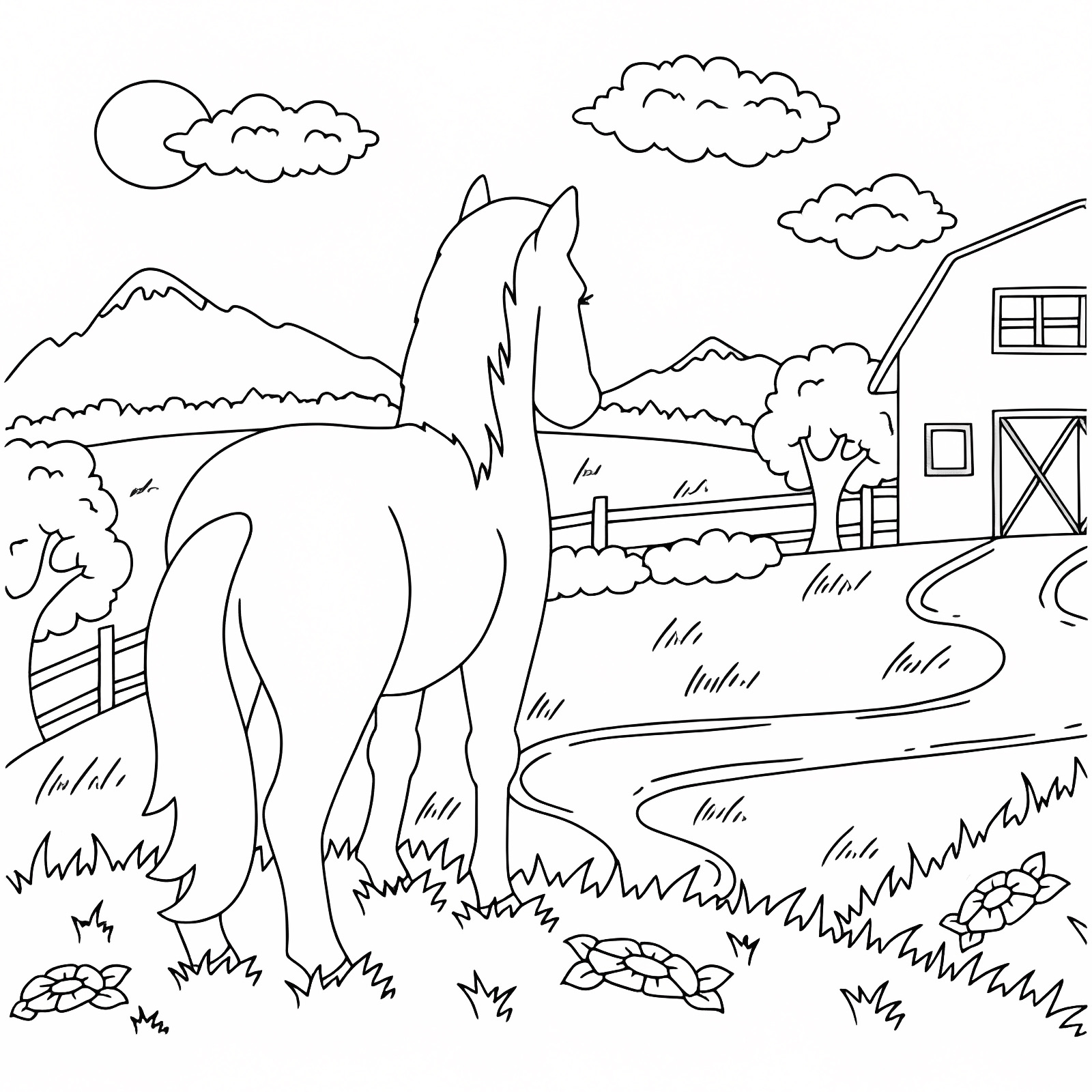 Cheval mignon de ferme — Coloriage à imprimer gratuit