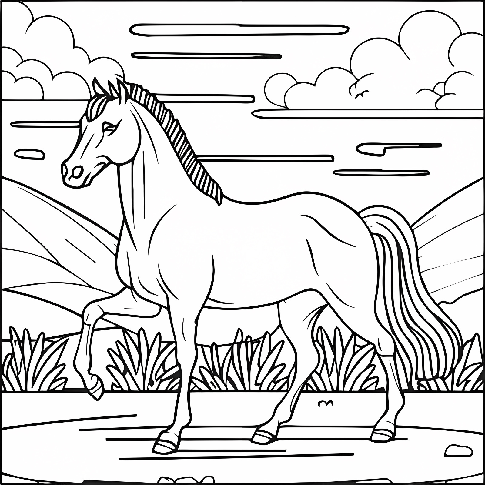 Animaux de ferme cheval — Coloriage à imprimer gratuit