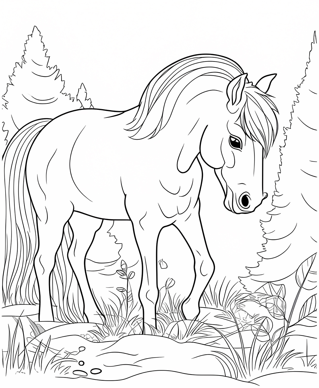 Chevaux pour enfants — Coloriage à imprimer gratuit