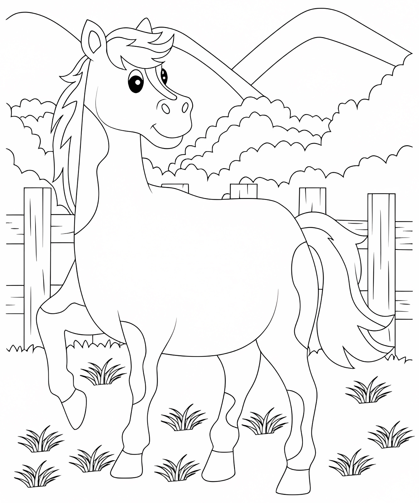 Cheval unique et mignon — Coloriage à imprimer gratuit