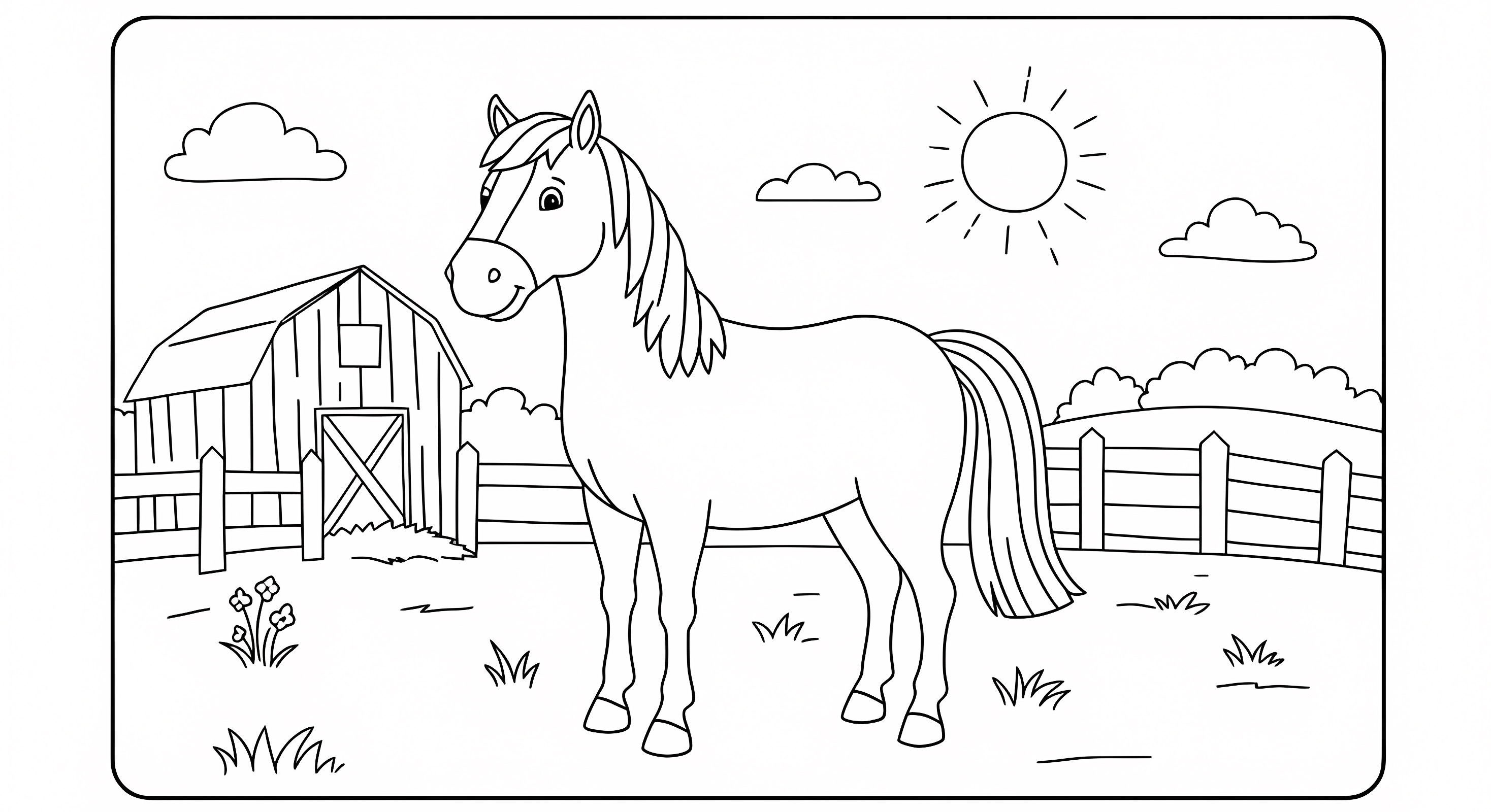 Cheval dans un champ — Coloriage à imprimer gratuit