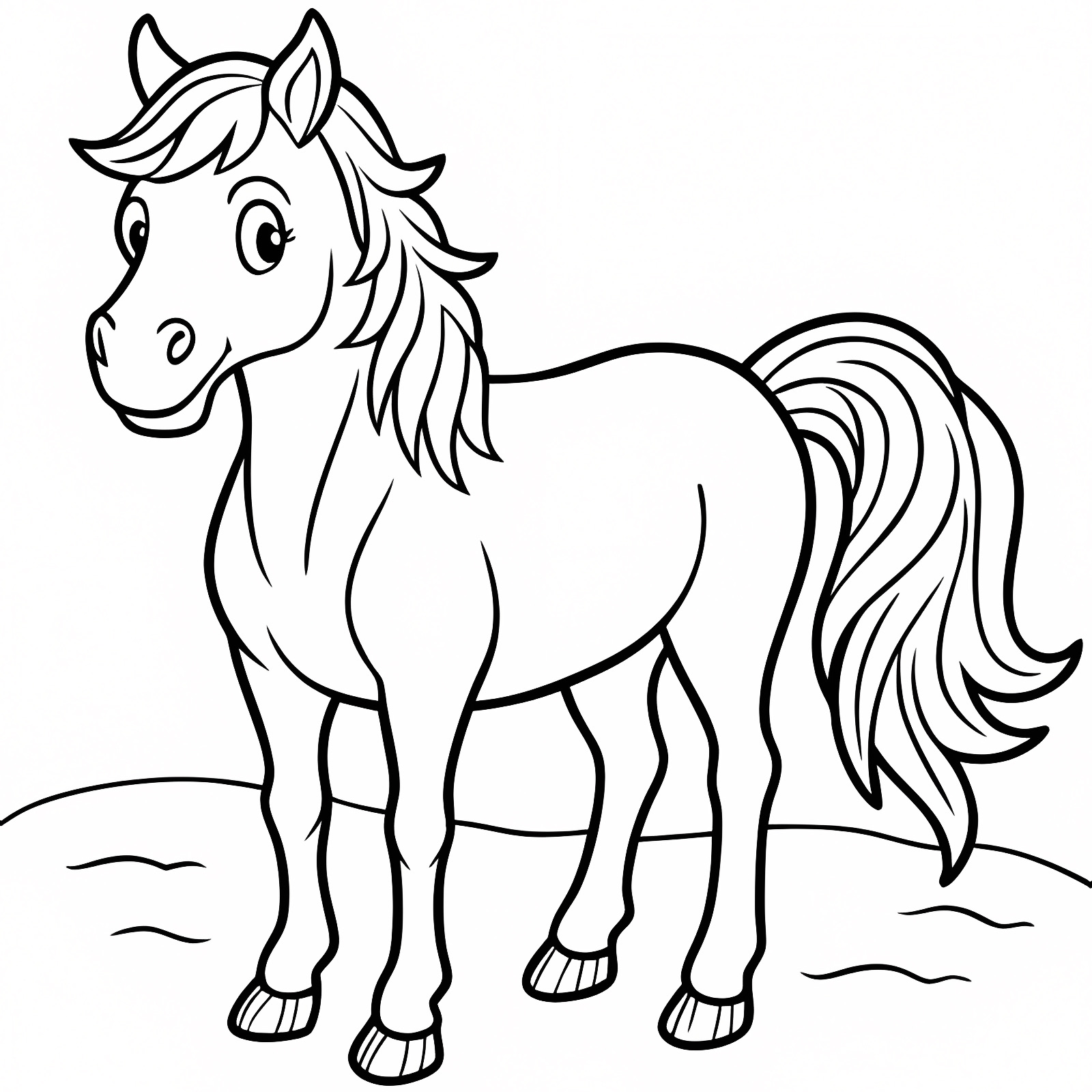 Cheval amical dans un champ — Coloriage à imprimer gratuit