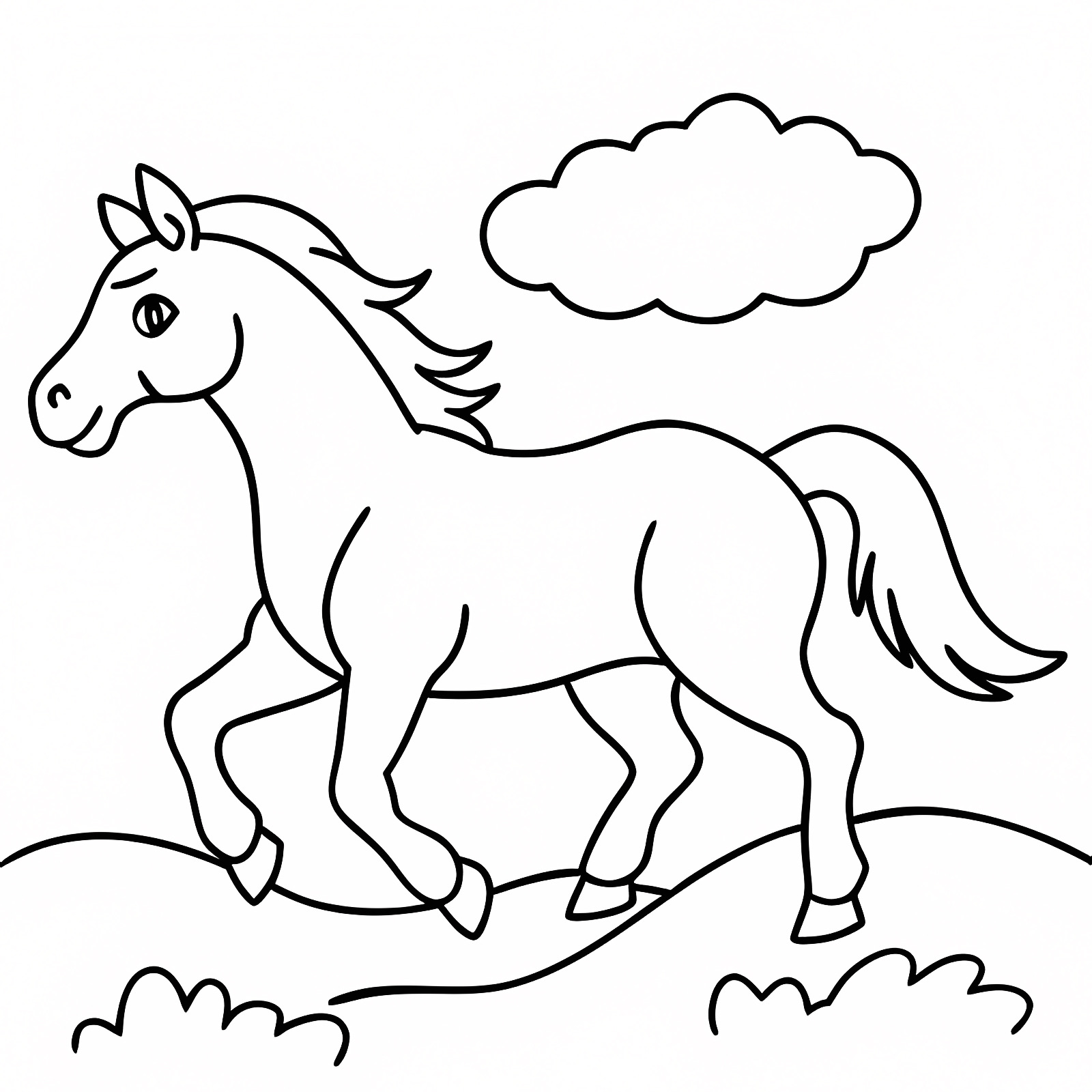 Cheval au galop dans un champ — Coloriage à imprimer gratuit