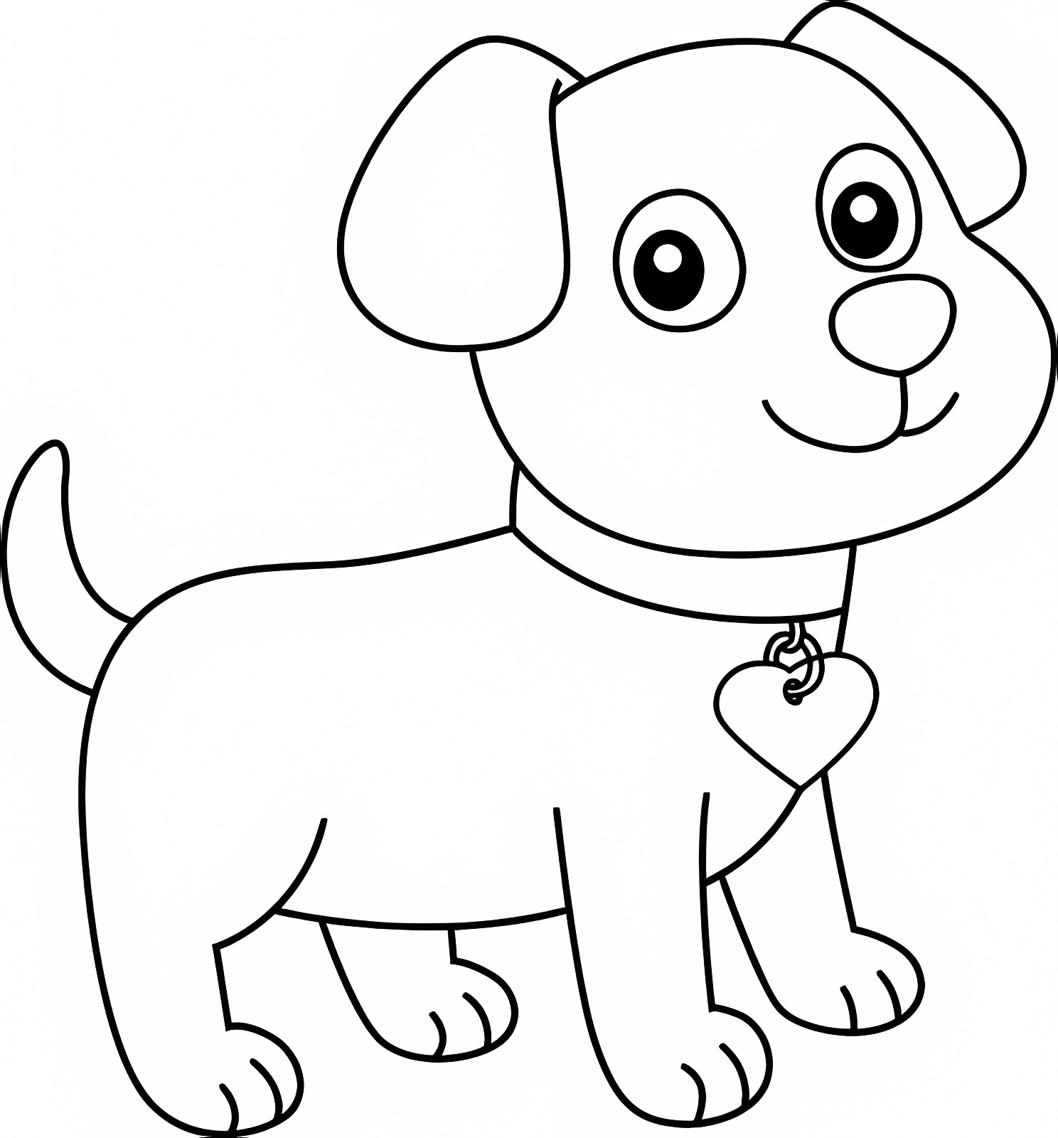 Chiot avec étiquette cœur — Coloriage à imprimer gratuit