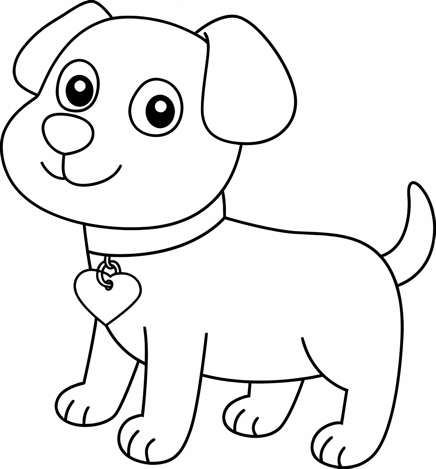 Chiot kawaii avec collier — Coloriage à imprimer gratuit