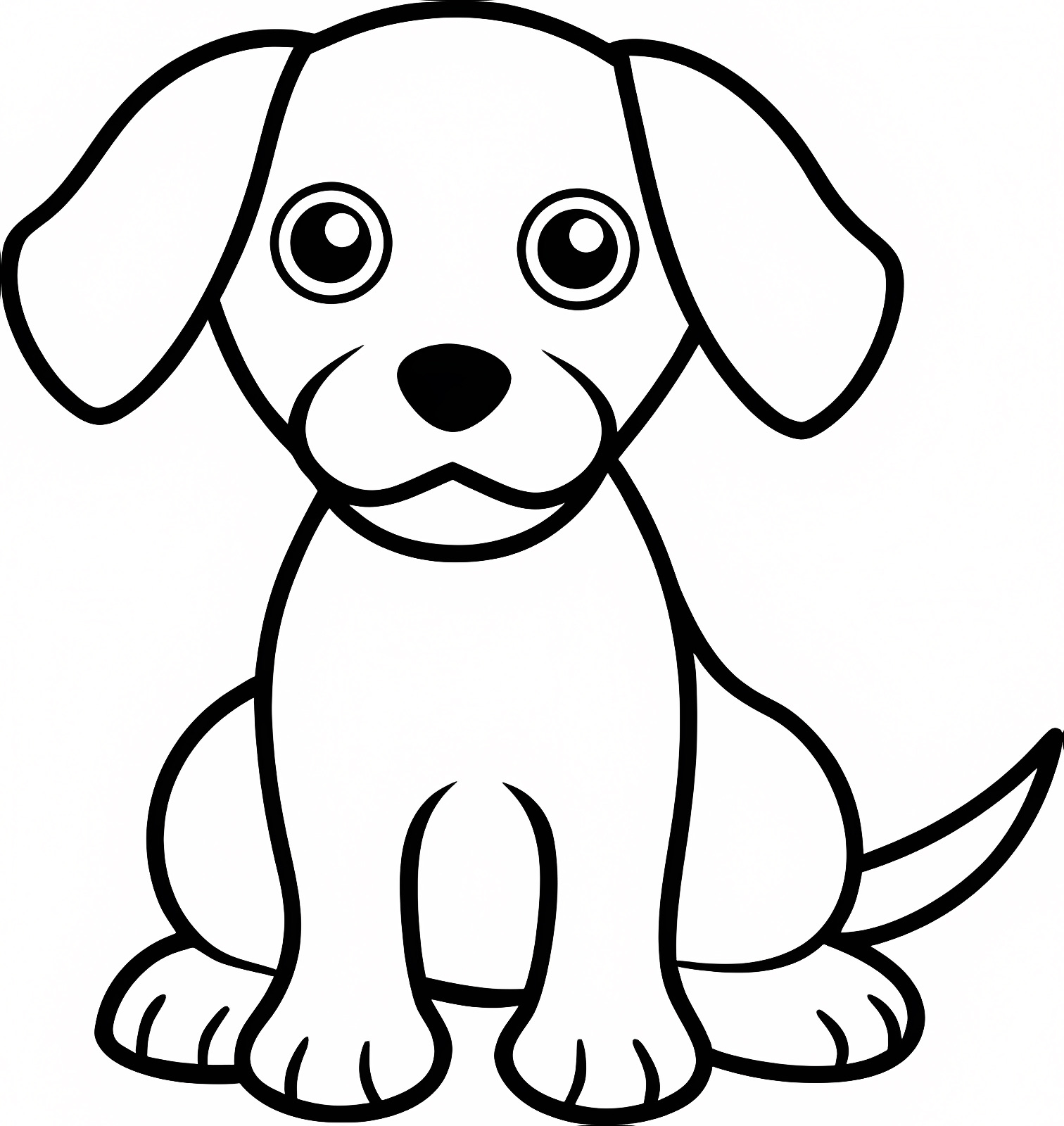 Chiot dessin animé assis — Coloriage à imprimer gratuit
