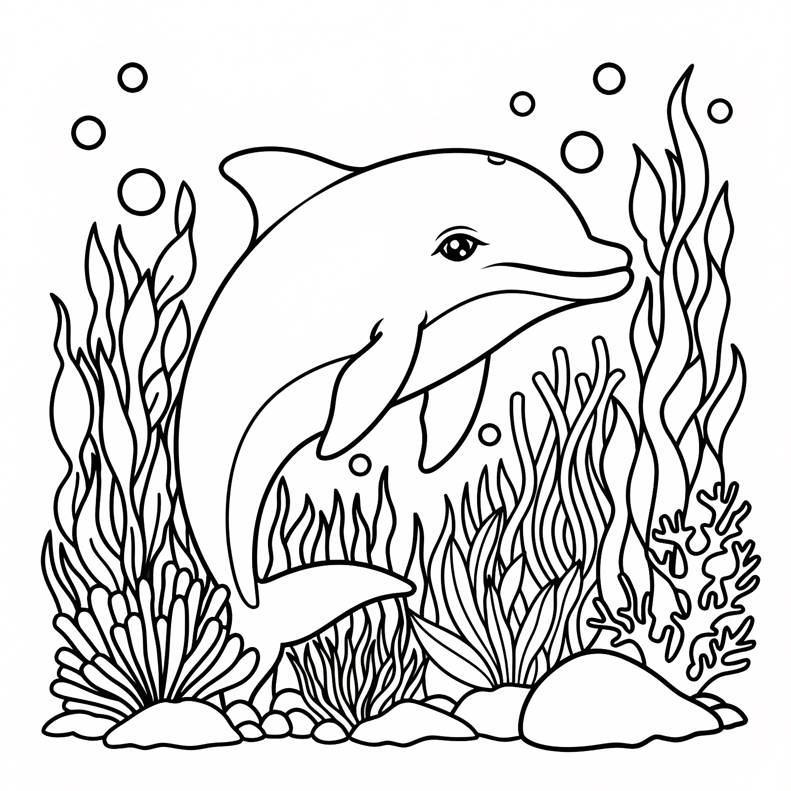 Dauphin mignon dans la mer — Coloriage à imprimer gratuit