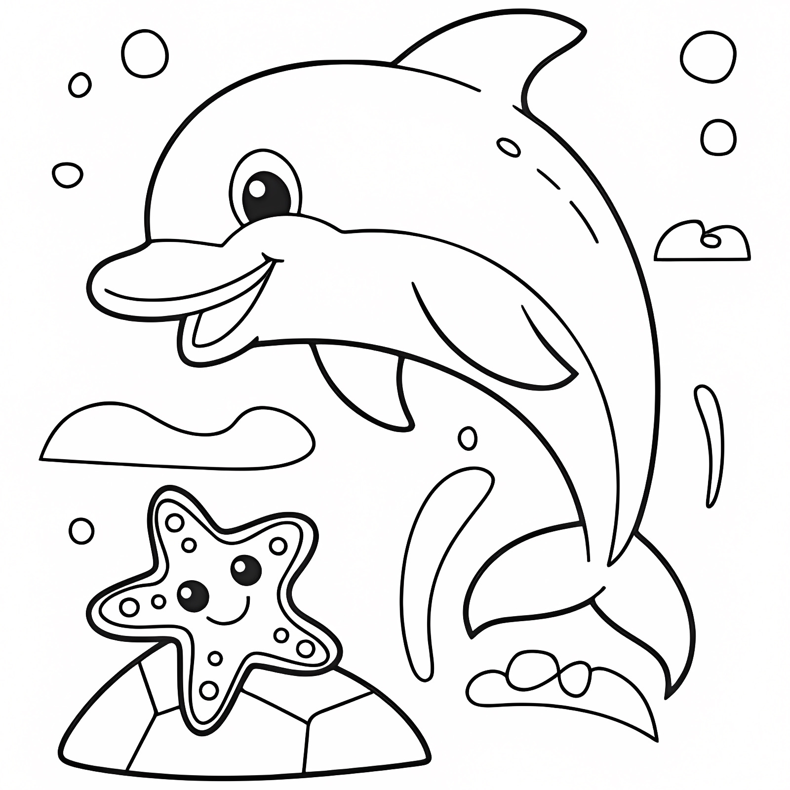 Étoile de mer et dauphin — Coloriage à imprimer gratuit