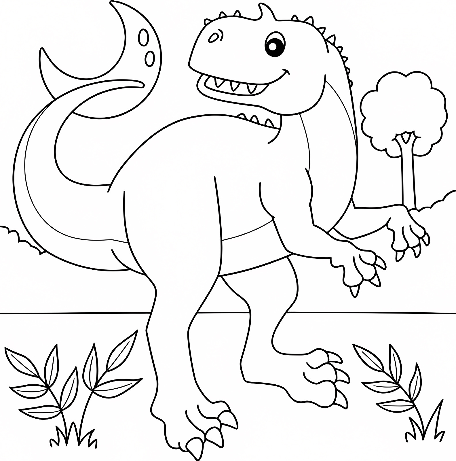 Dinosaure dans la forêt — Coloriage à imprimer gratuit