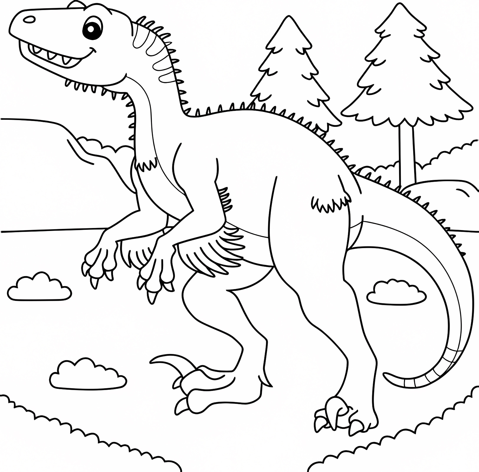 Dinosaure dans la forêt — Coloriage à imprimer gratuit
