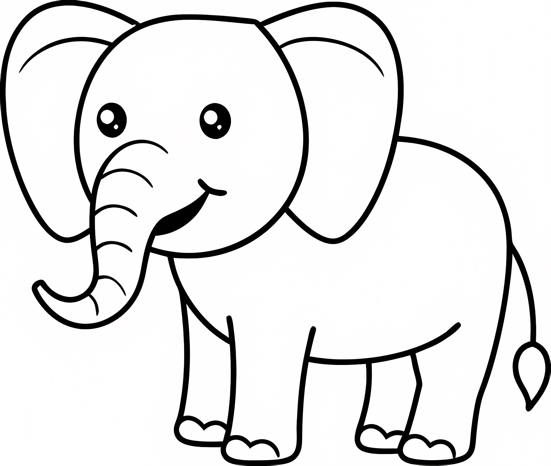 Éléphant mignon noir et blanc — Coloriage à imprimer gratuit