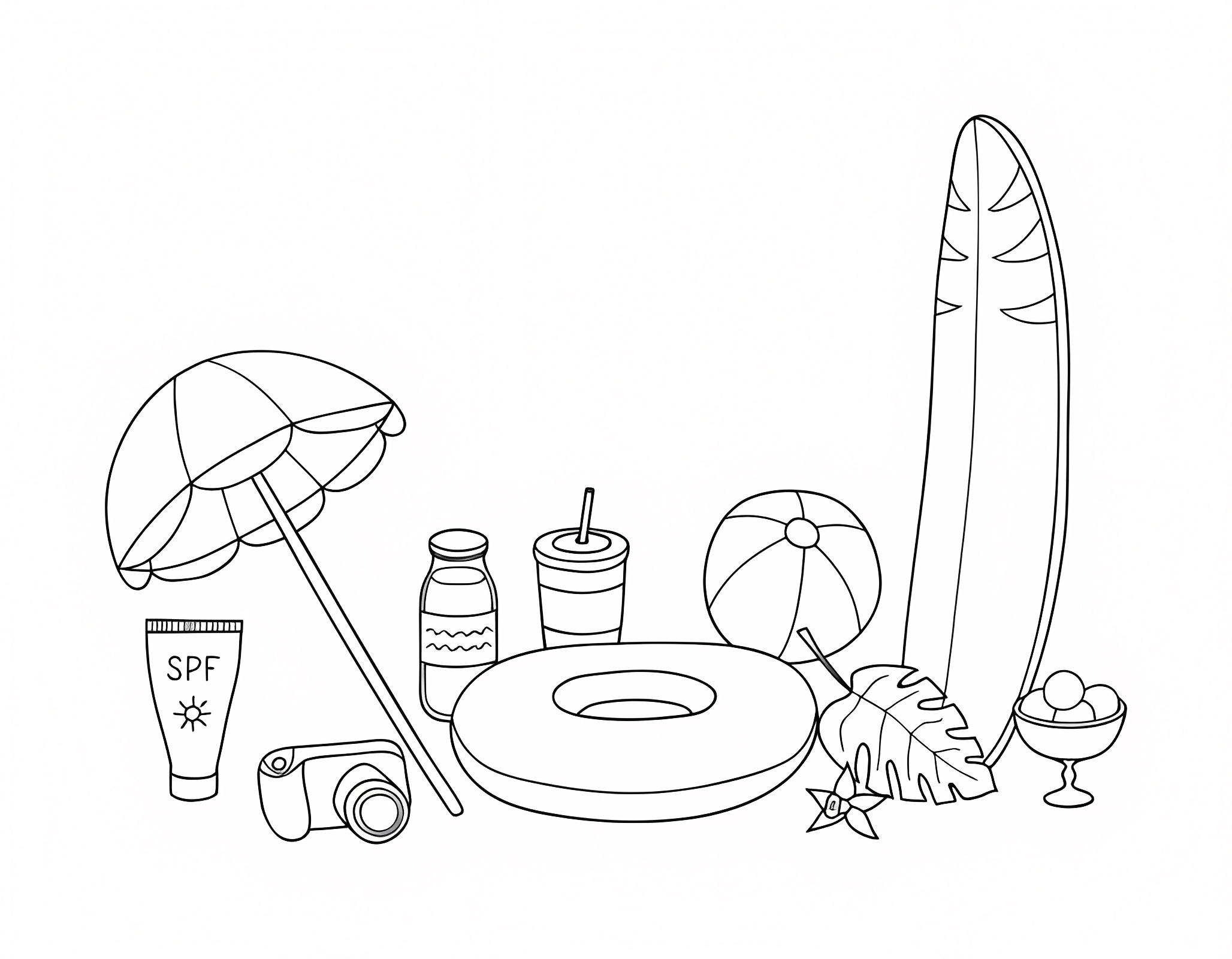 Summer beach scene — Free printable coloring page