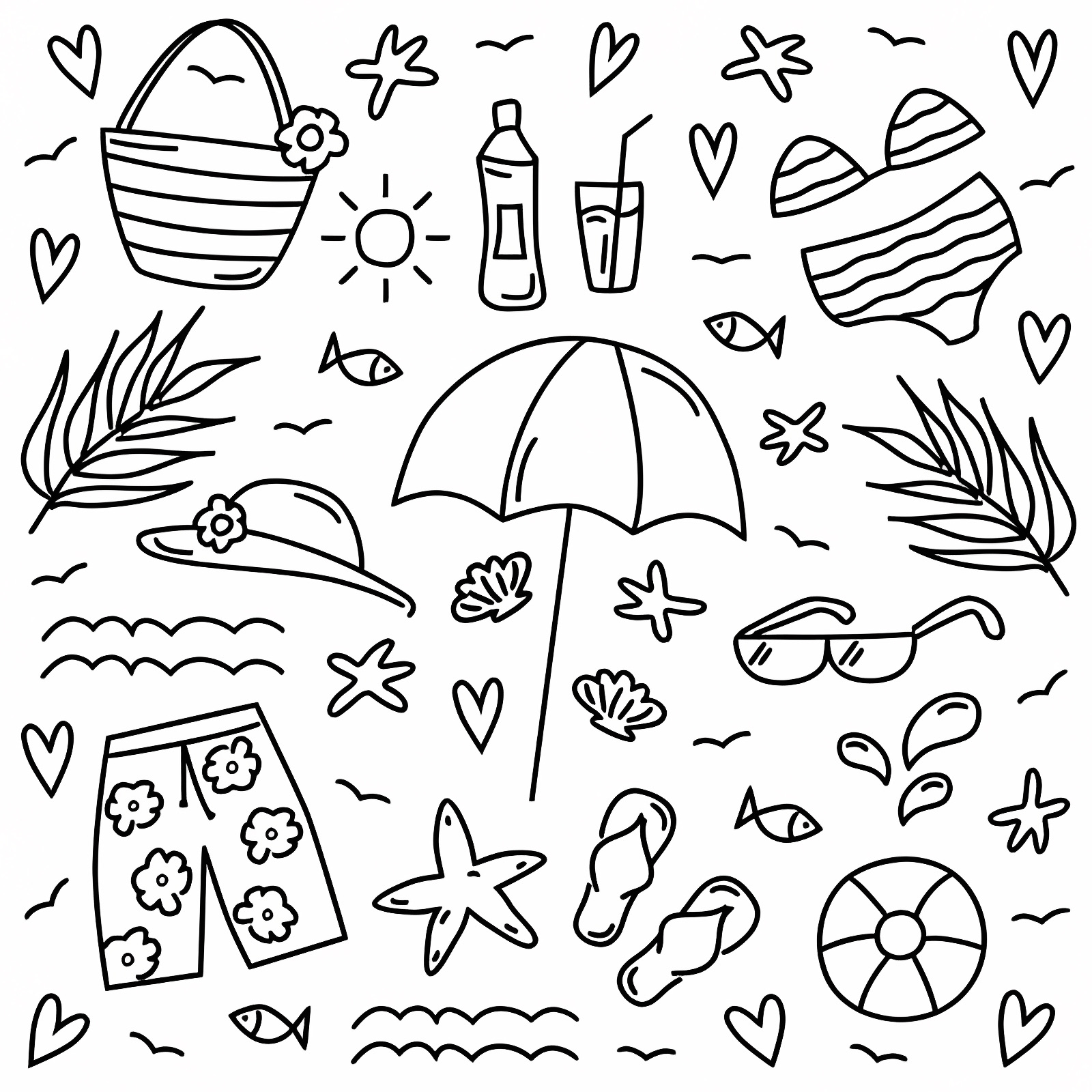 Summer vacation accessories — Free printable coloring page