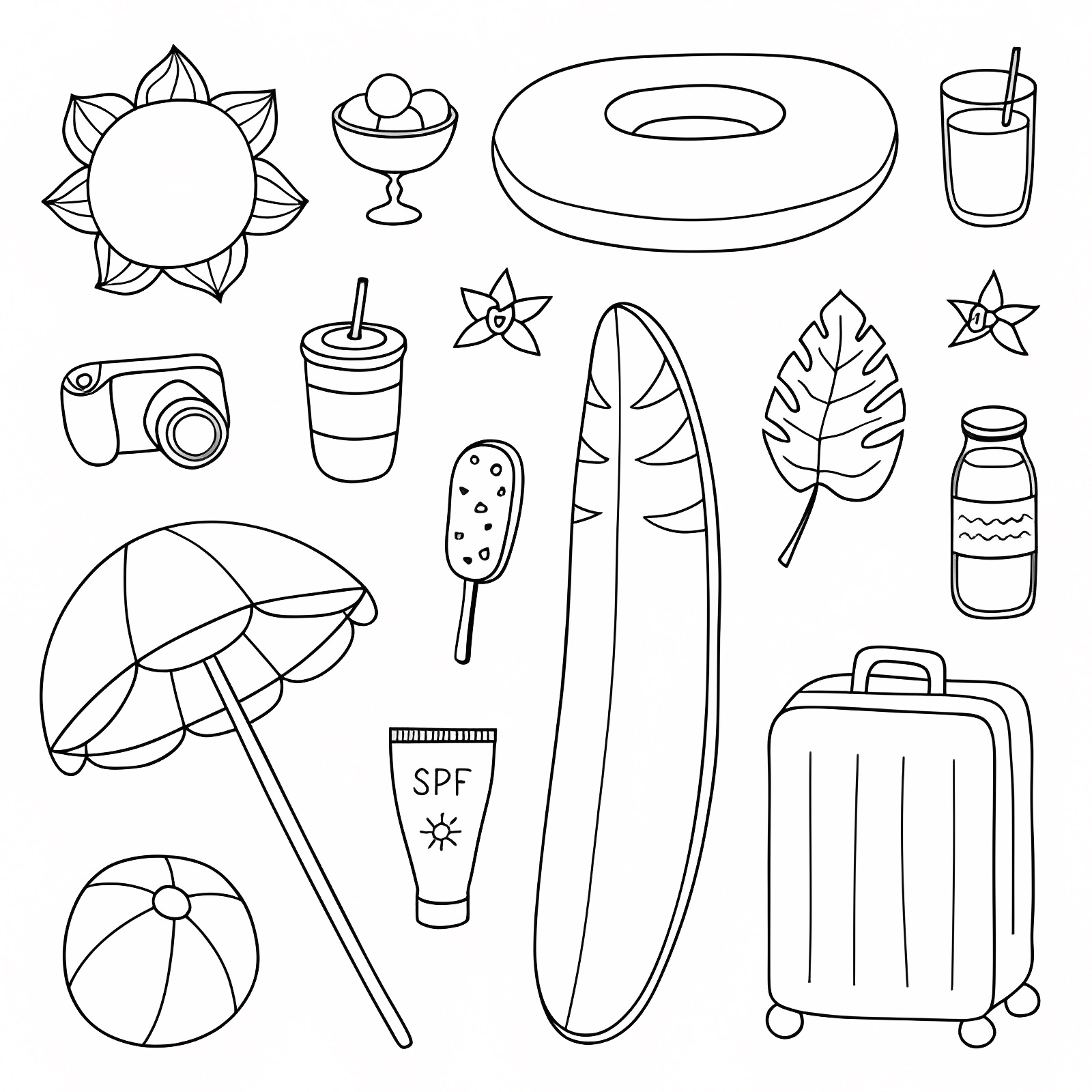 Tropical sunset beach — Free printable coloring page