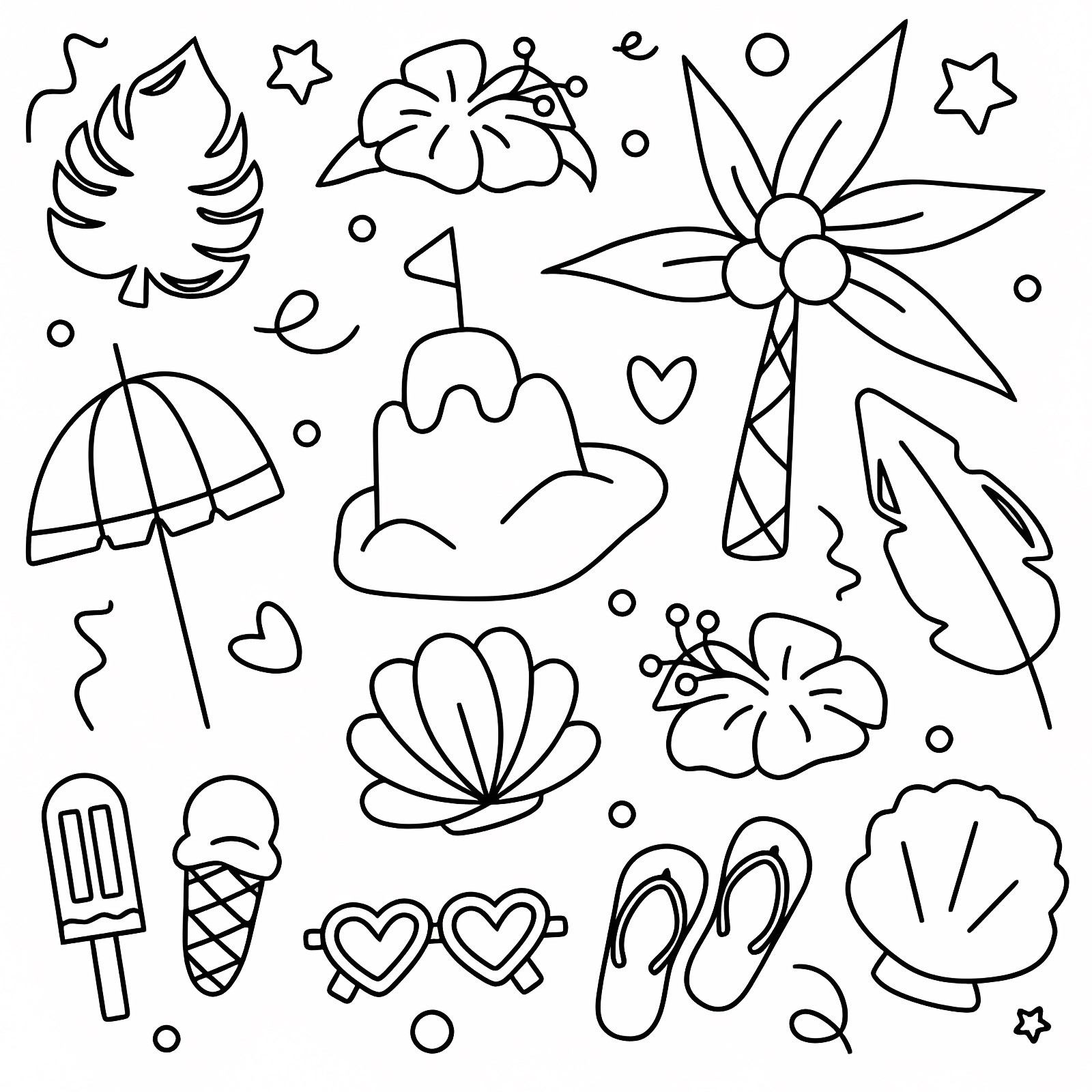Summer cocktail on the beach — Free printable coloring page