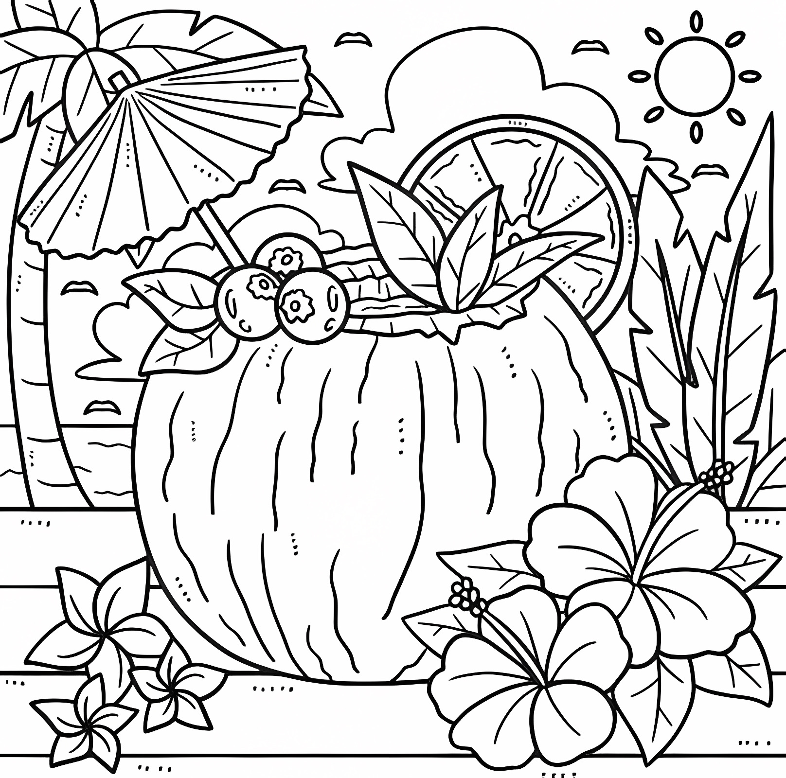 Beach activities for kids — Free printable coloring page