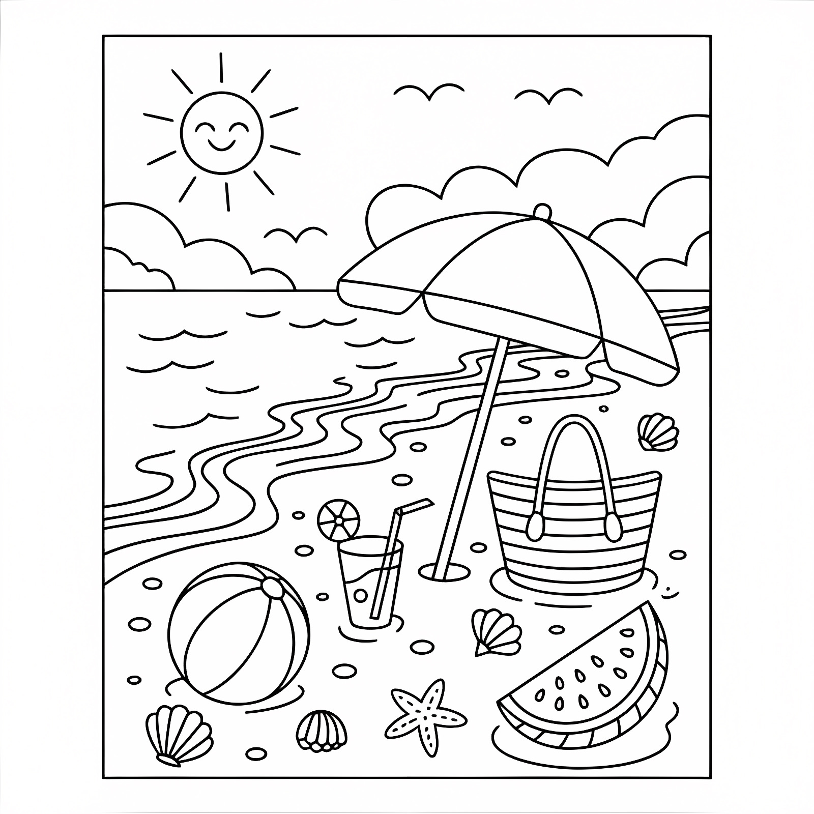 Summer items collection — Free printable coloring page