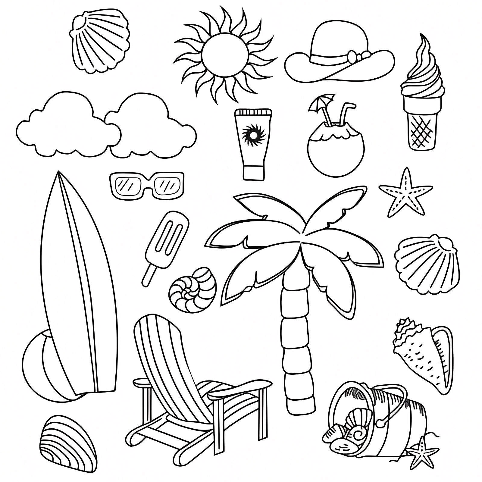 Fun beach toys — Free printable coloring page