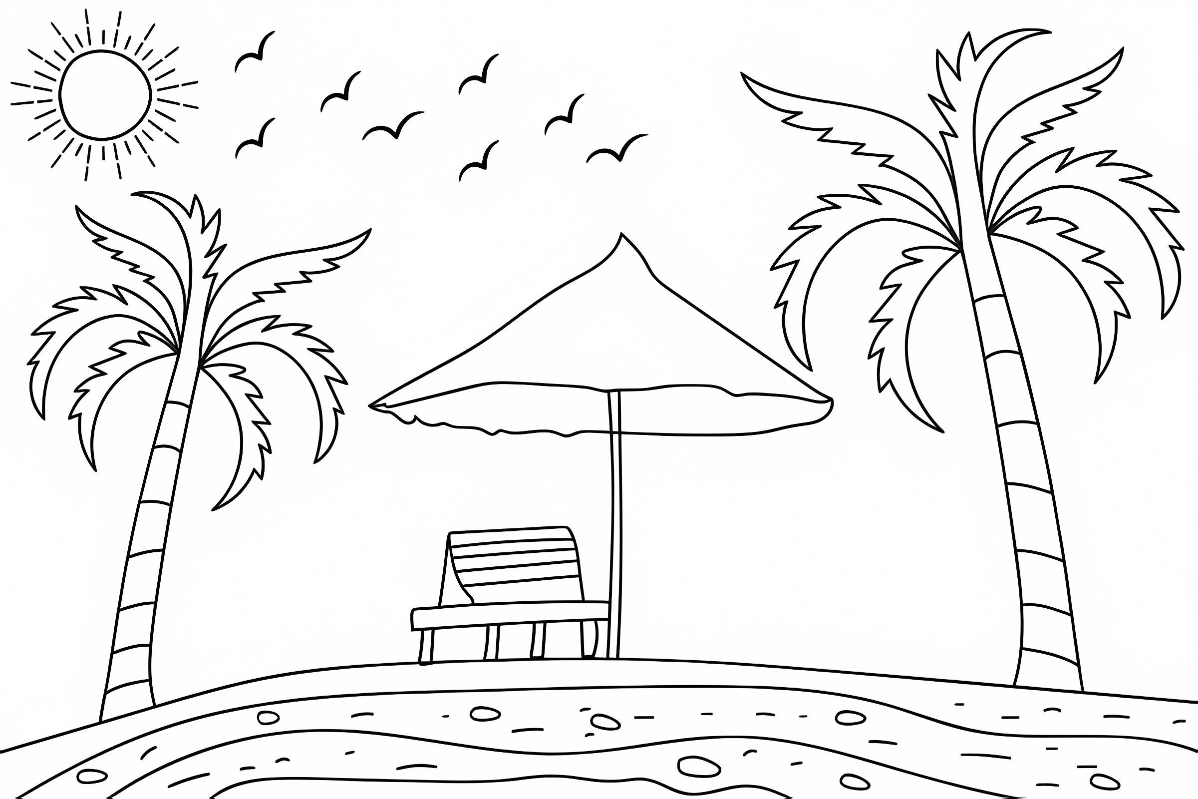 Beach ball and parasol — Free printable coloring page