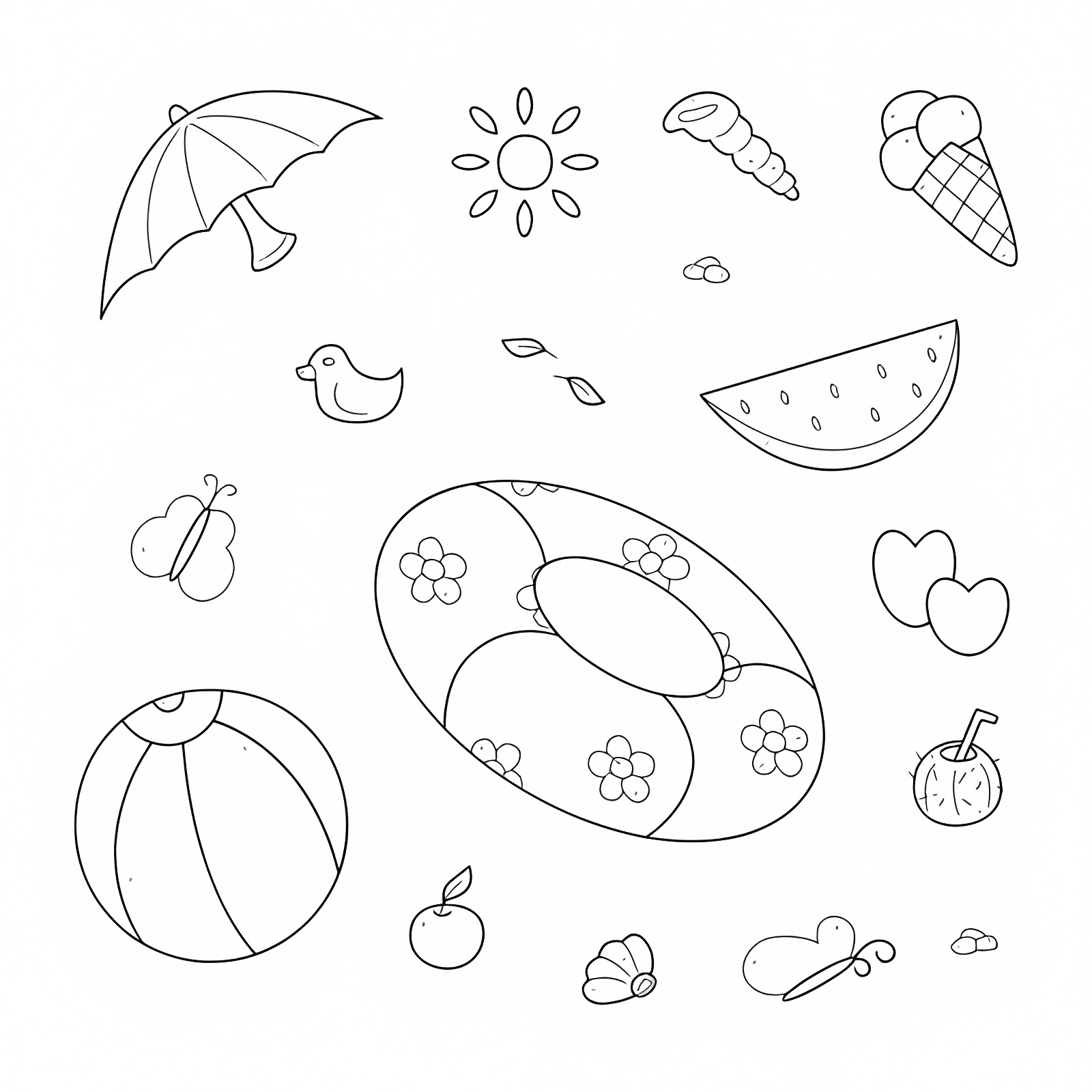 Summer beach scene — Free printable coloring page
