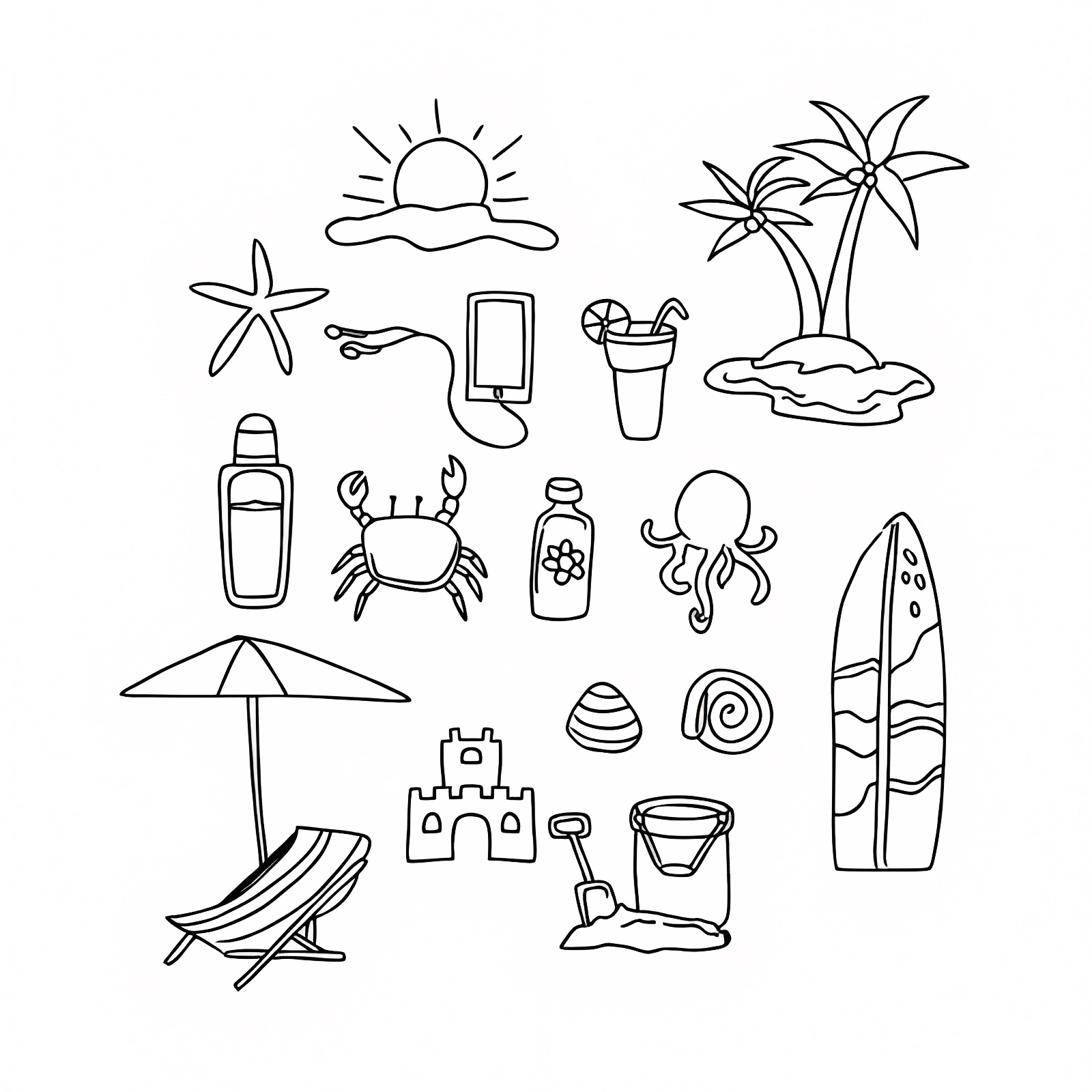 Beach activities for kids — Free printable coloring page