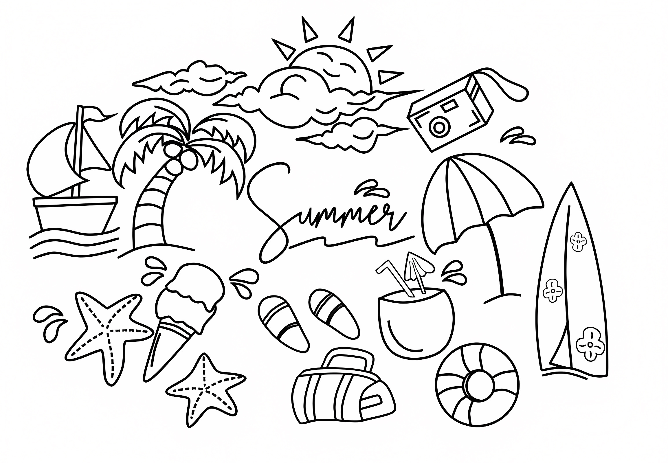 Sunny vacation — Free printable coloring page