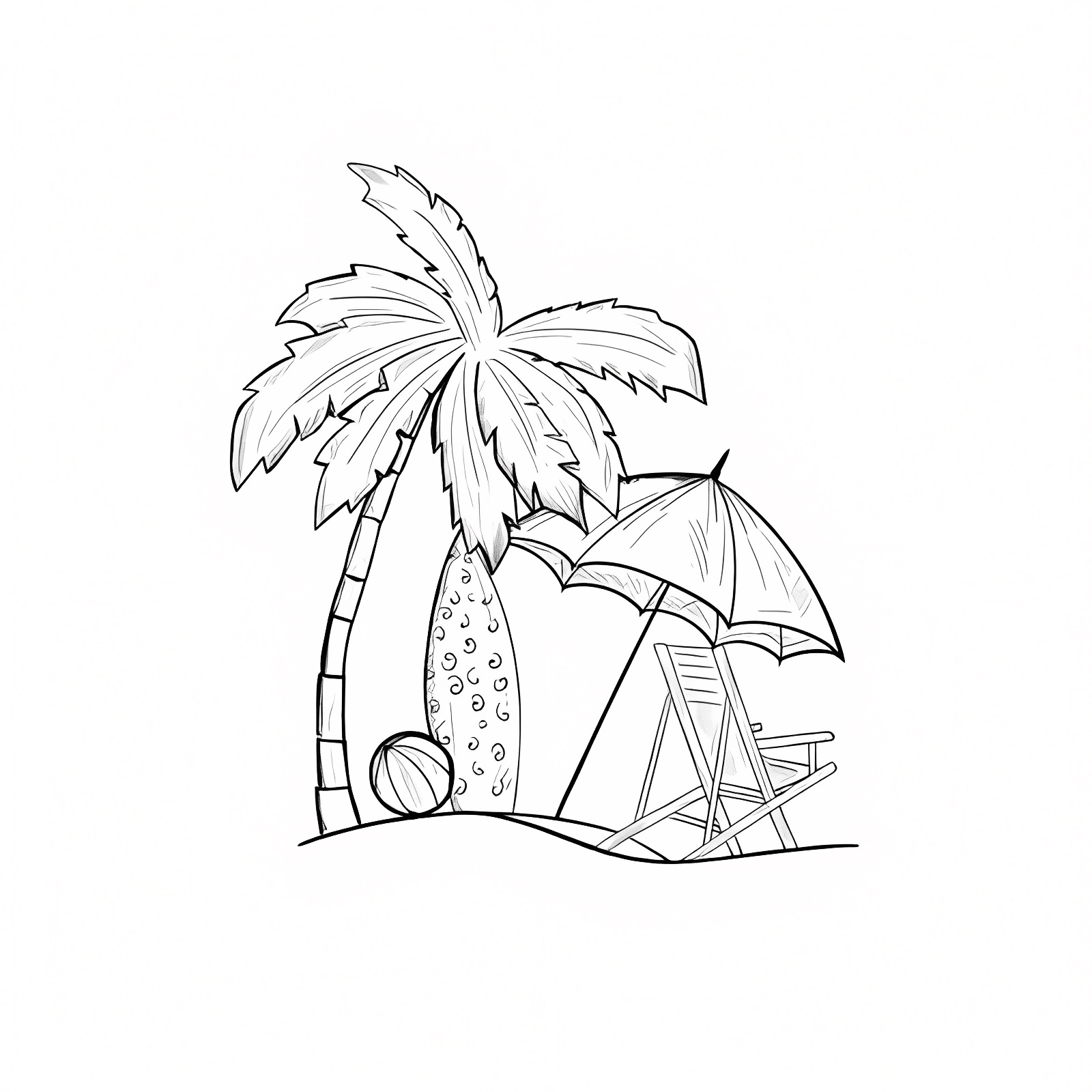 Beach ball and parasol — Free printable coloring page