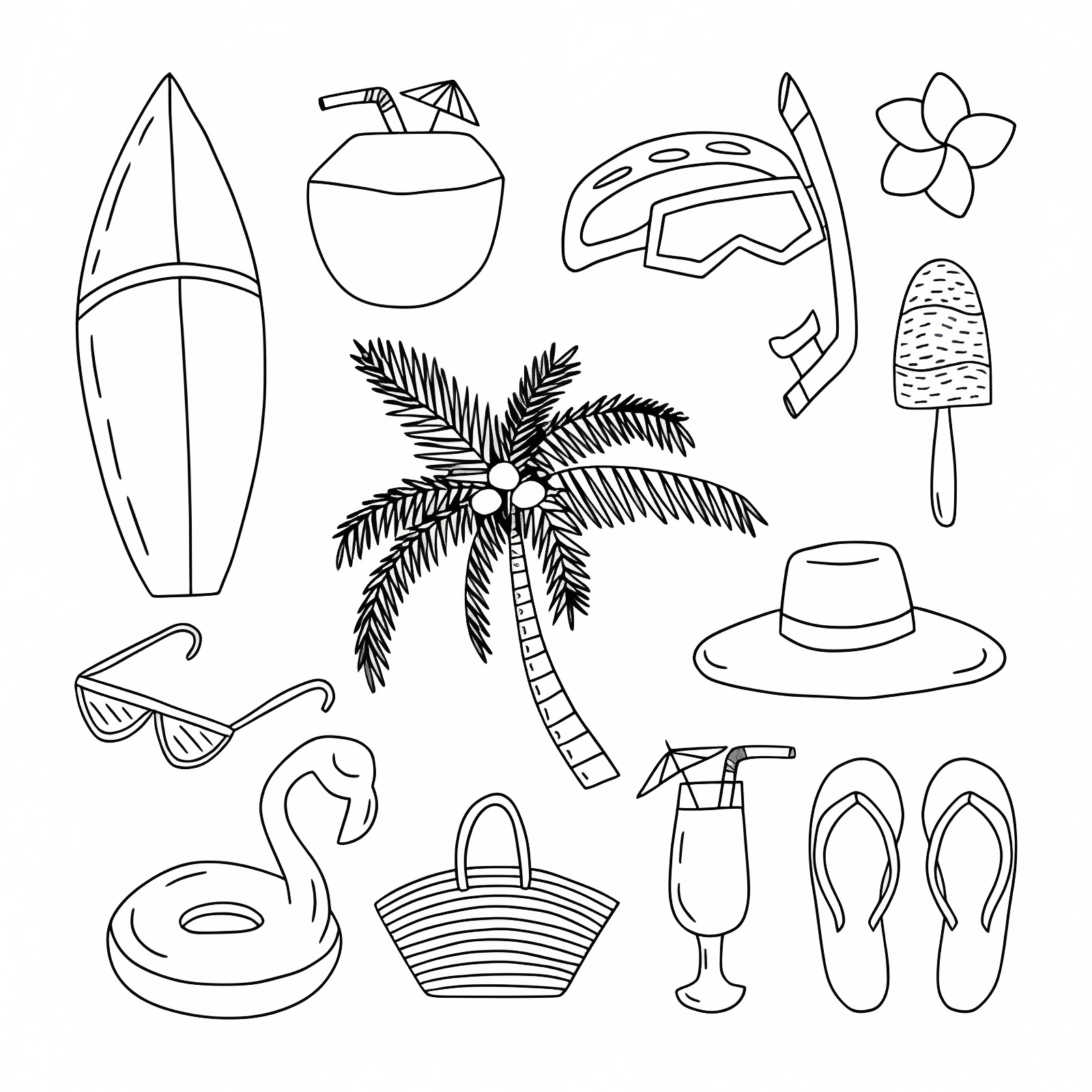 Summer beach scene — Free printable coloring page