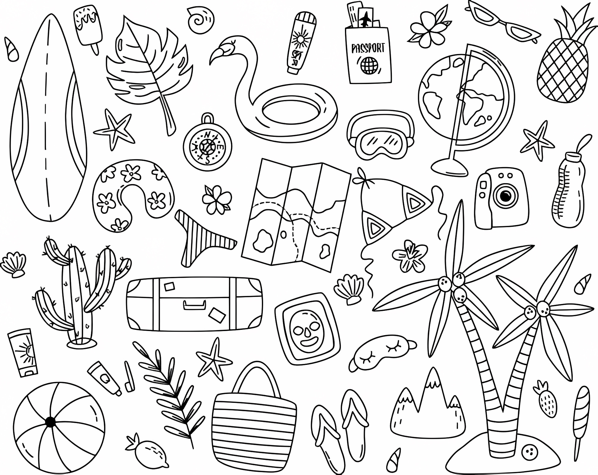 Parasol and beach chair — Free printable coloring page