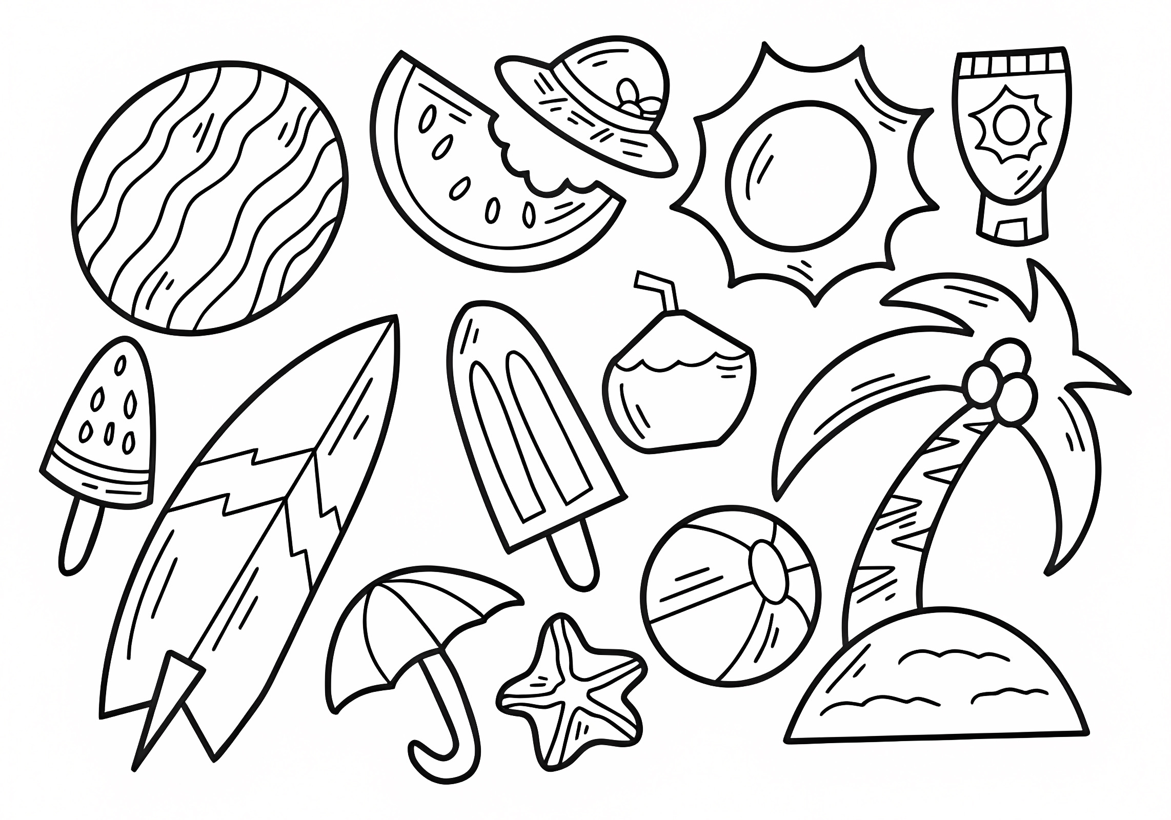 Summer cocktail on the beach — Free printable coloring page