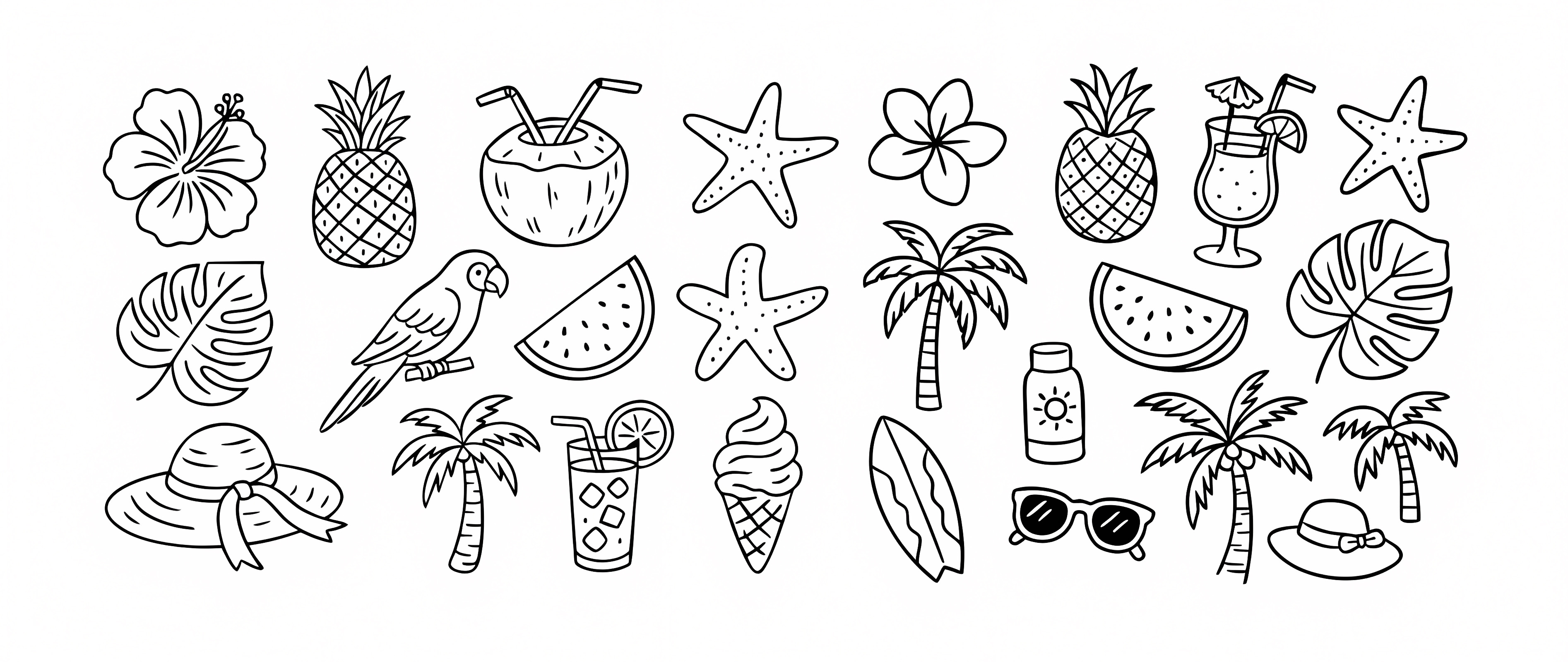 Summer items collection — Free printable coloring page