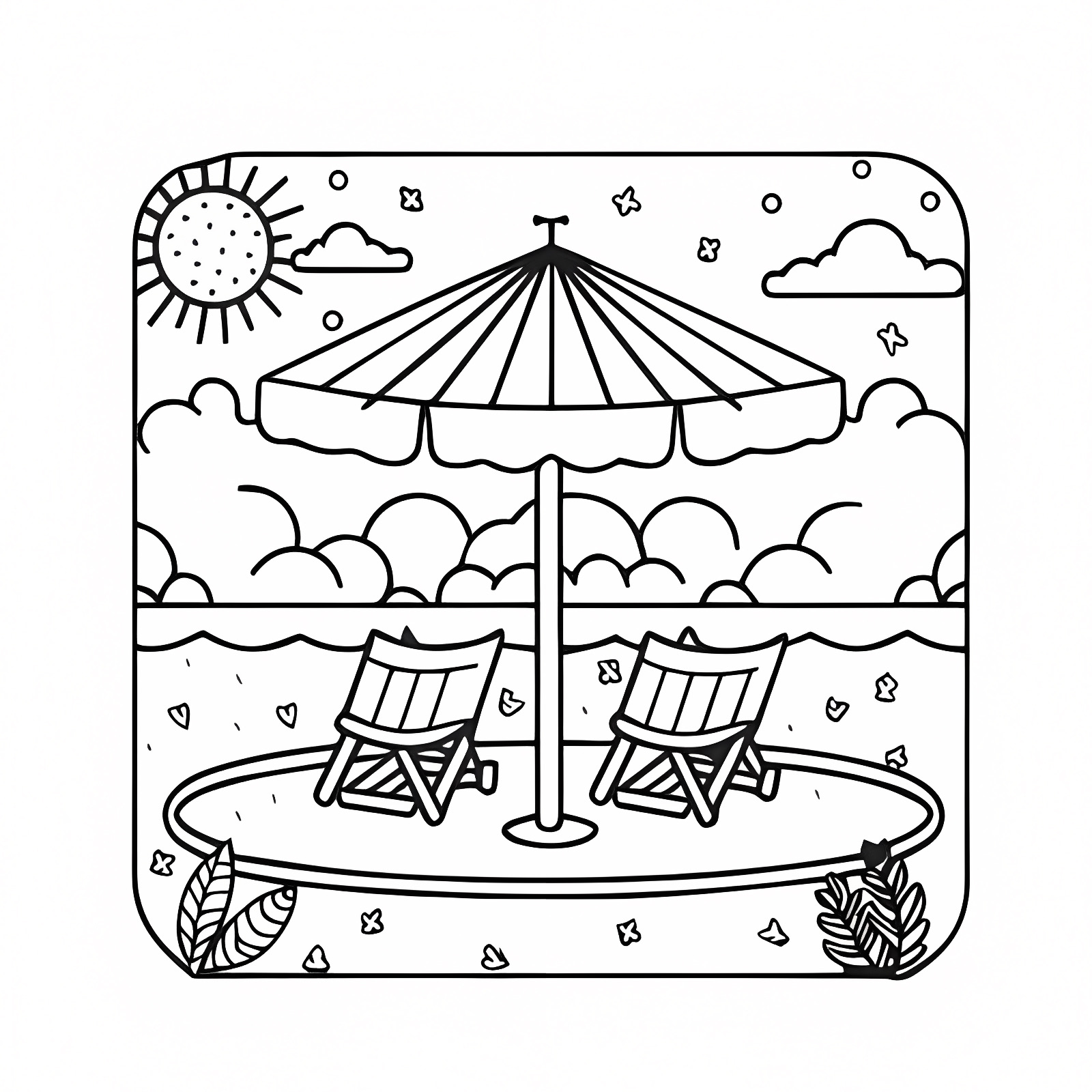 Beach ball and parasol — Free printable coloring page
