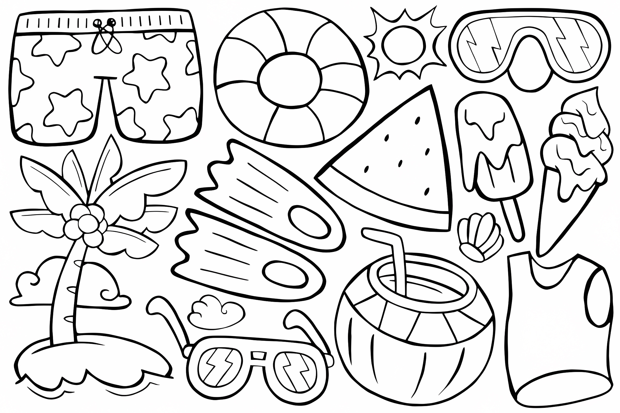 Flip flops and sunglasses — Free printable coloring page