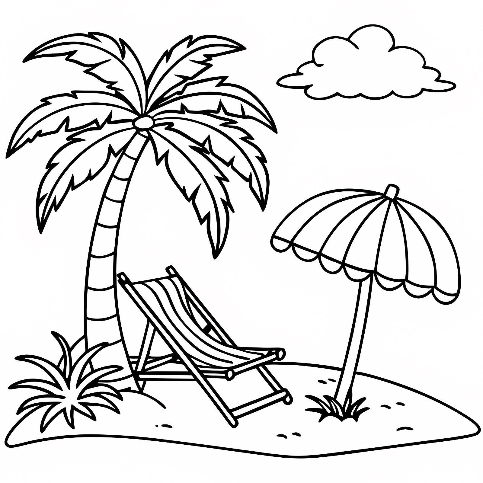 Tropical sunset beach — Free printable coloring page