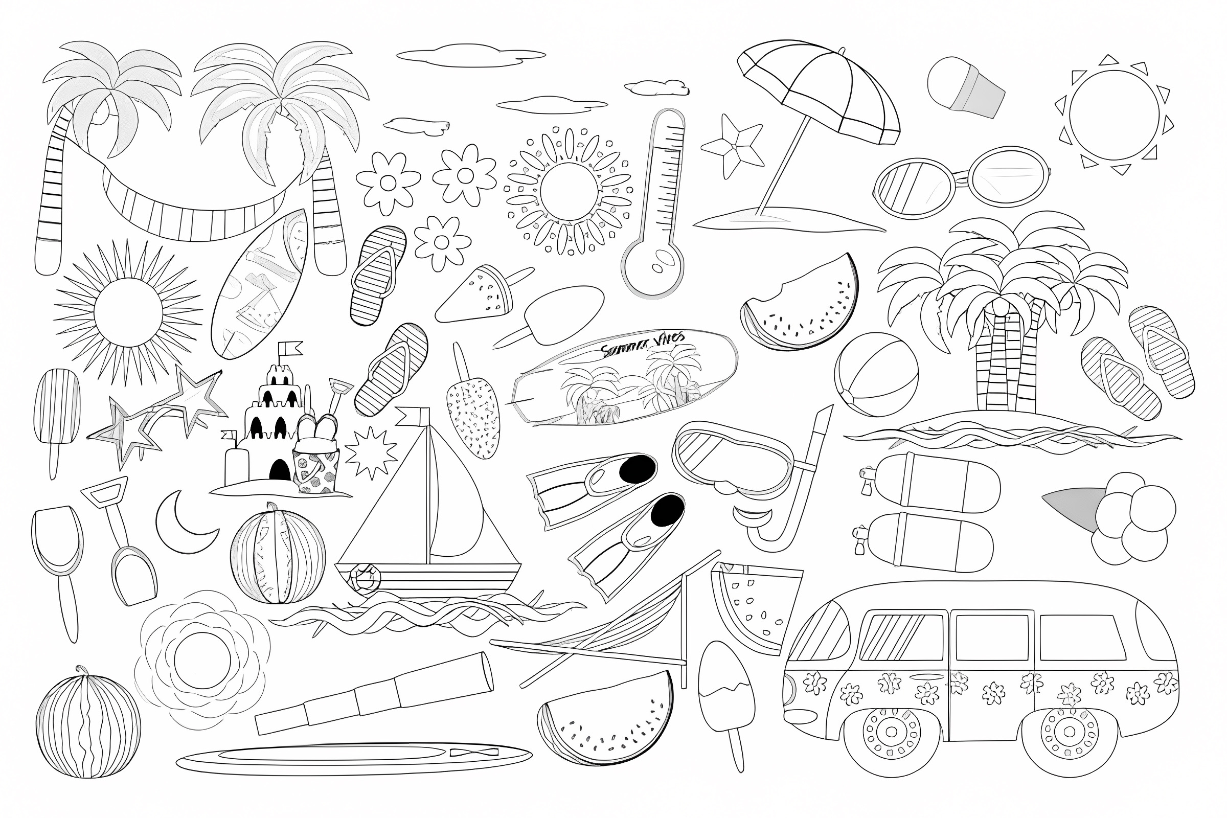 Summer cocktail on the beach — Free printable coloring page
