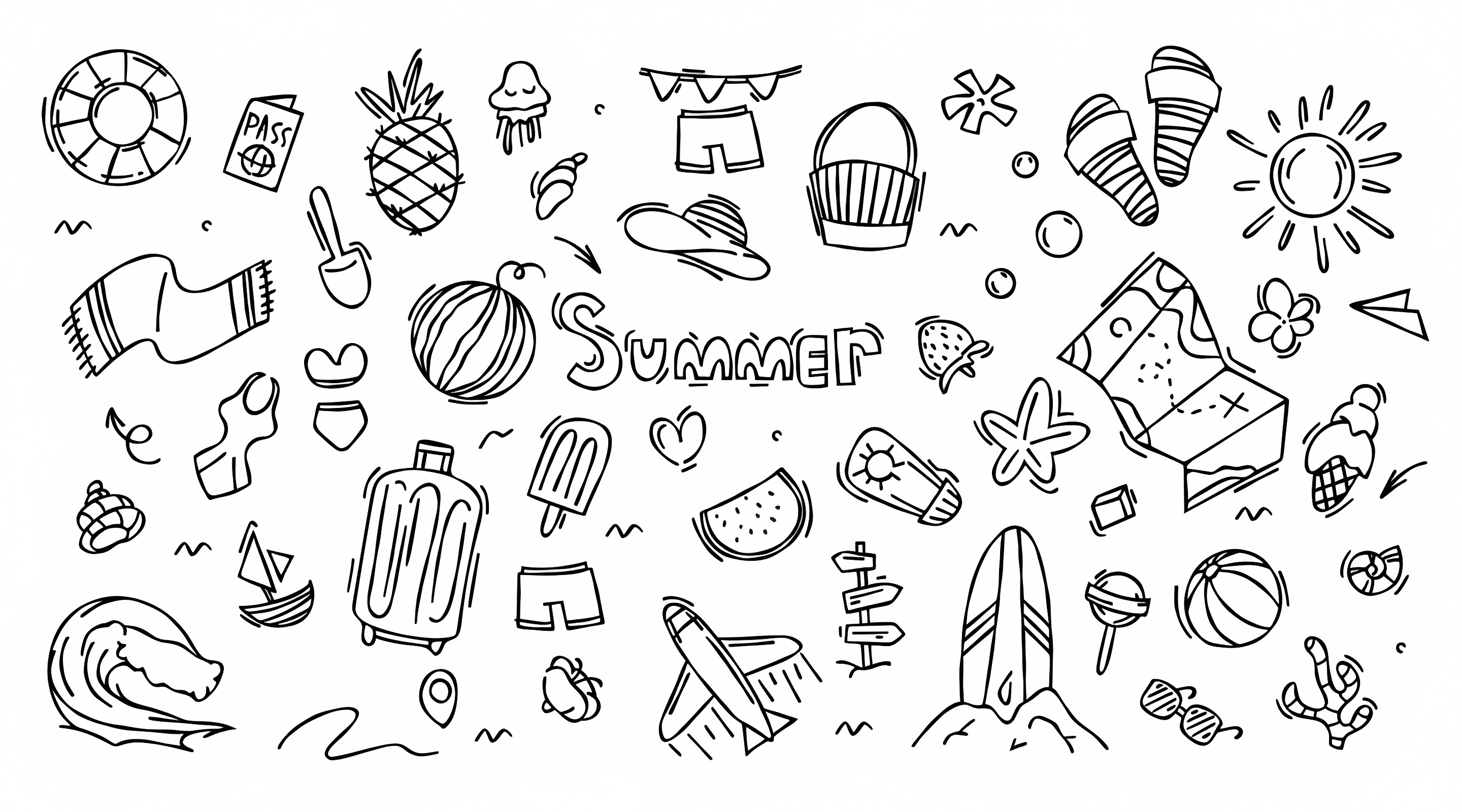 Beach activities for kids — Free printable coloring page