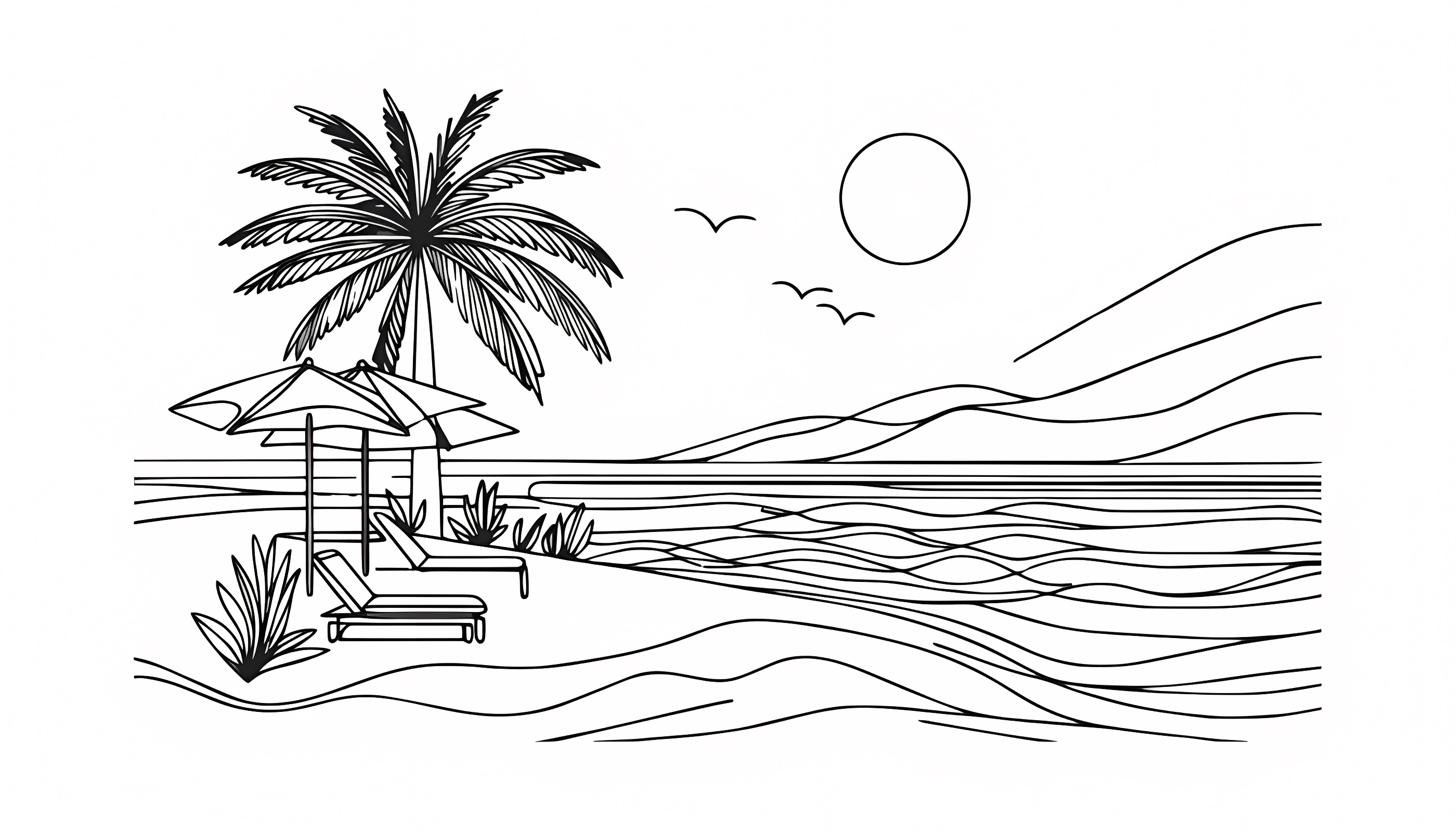 Seaside landscape — Free printable coloring page