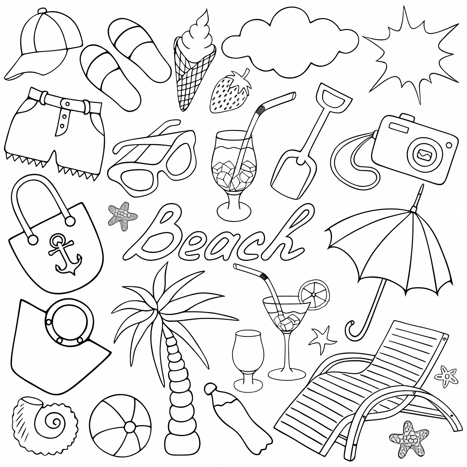 Fun beach toys — Free printable coloring page