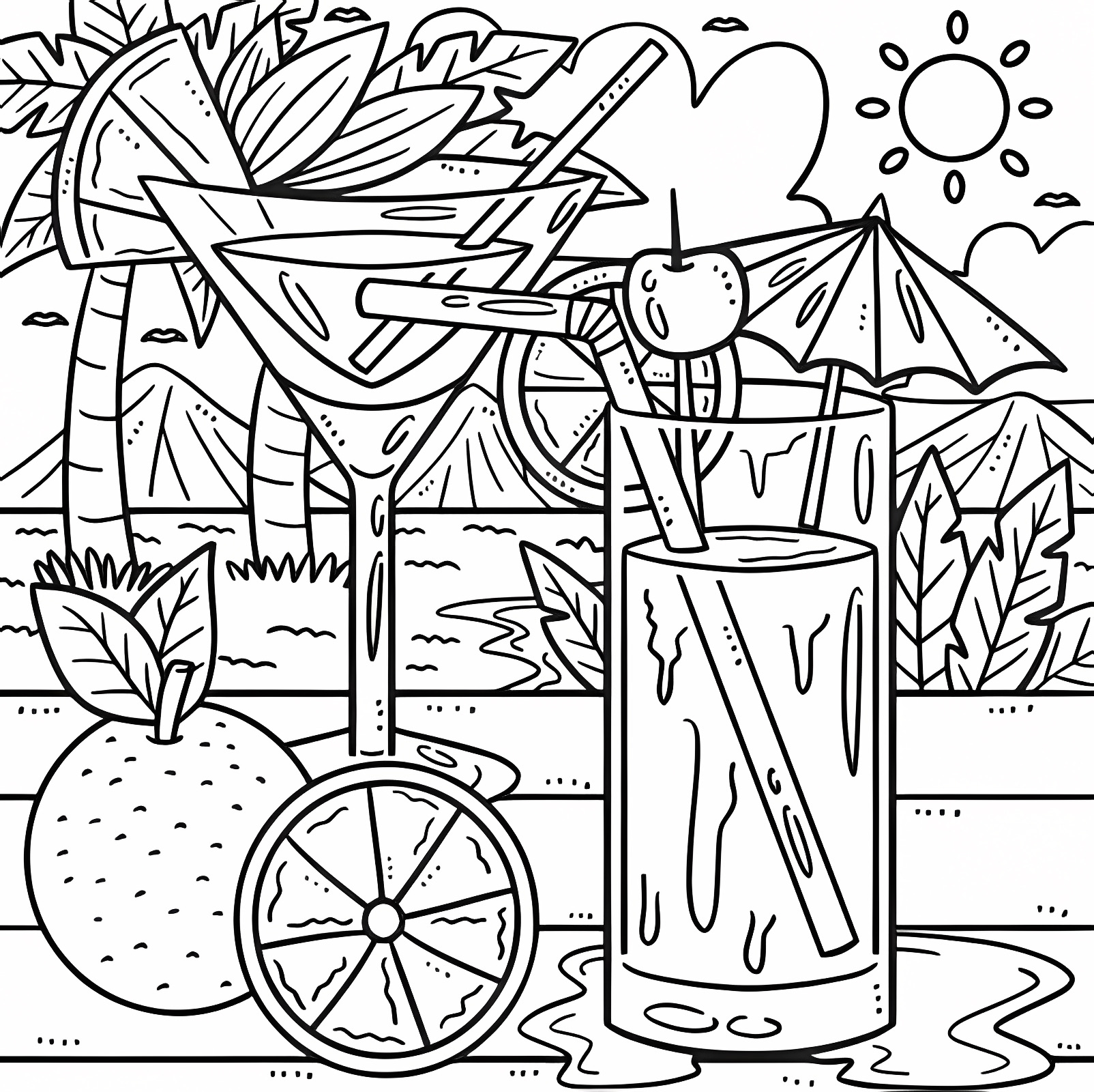Colorful summer doodles — Free printable coloring page