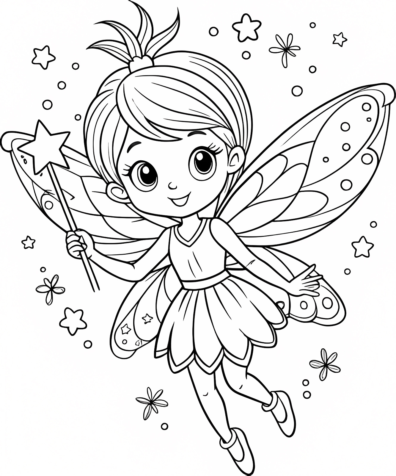 Fée jouant avec la poussière de lutin — Coloriage à imprimer gratuit