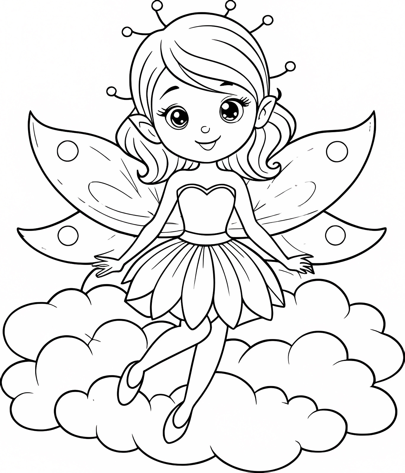 Fée sur un nuage — Coloriage à imprimer gratuit