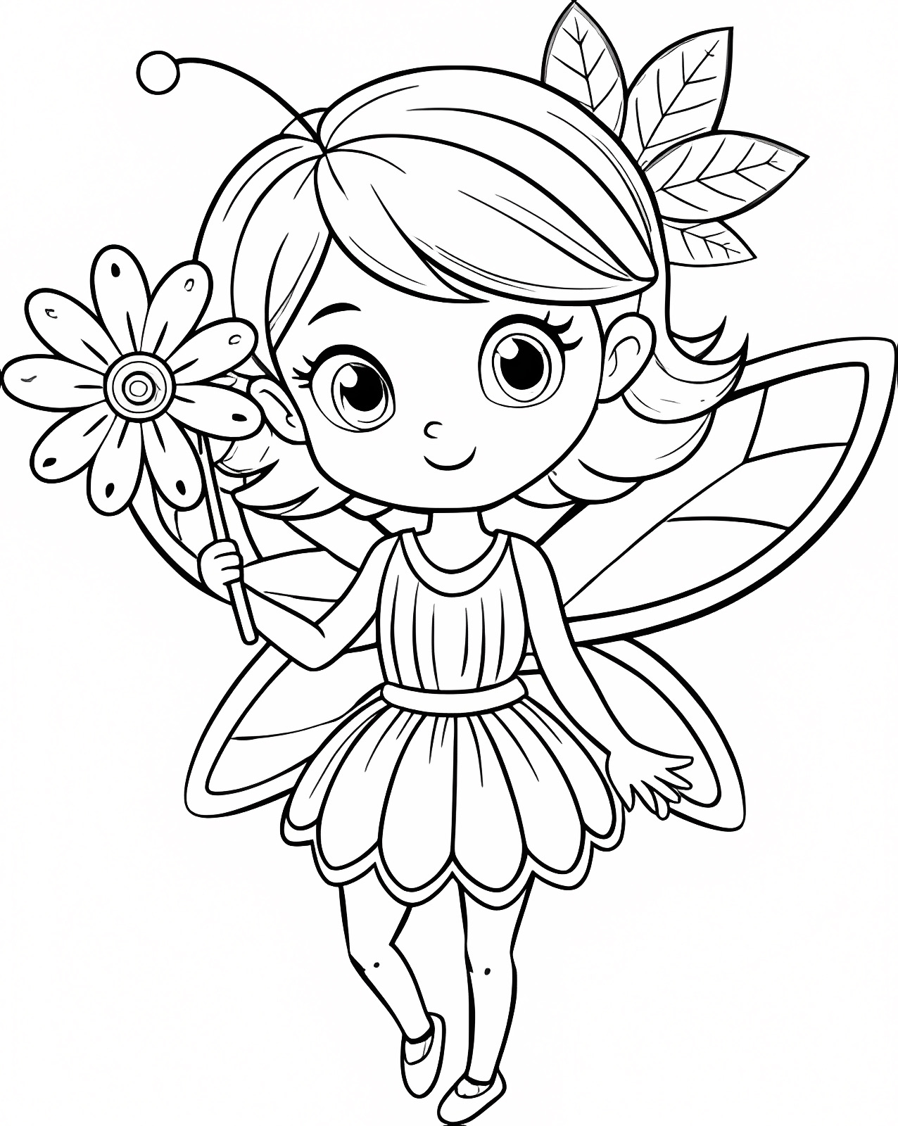 Fée avec une fleur — Coloriage à imprimer gratuit
