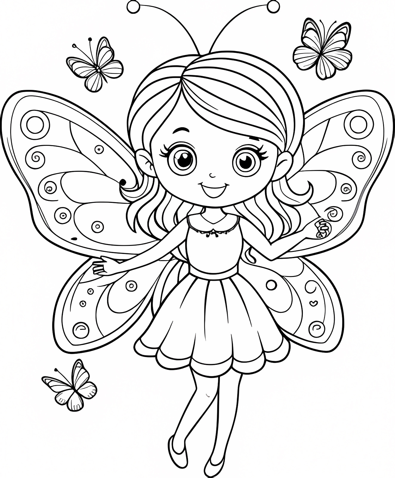 Fée avec un papillon — Coloriage à imprimer gratuit