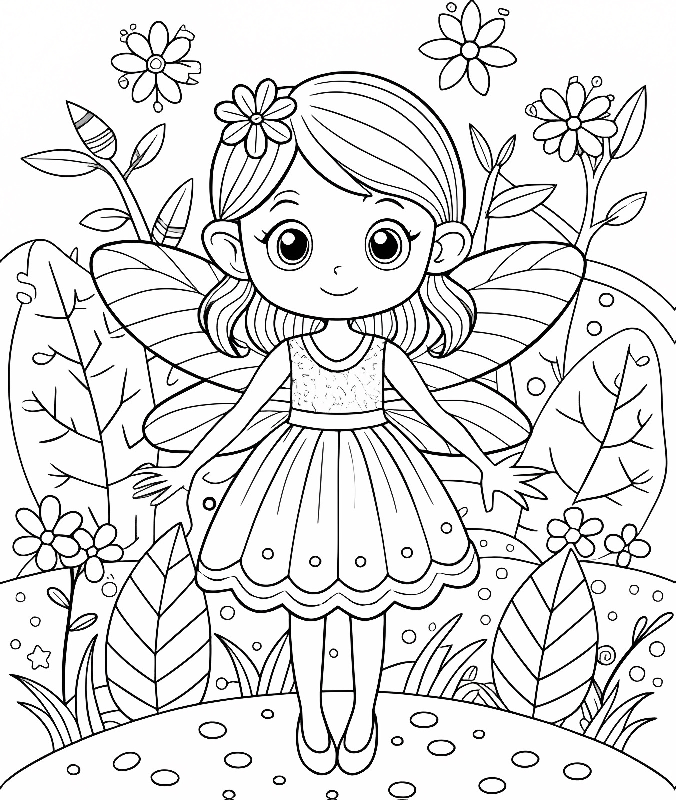 Fée dans la forêt enchantée — Coloriage à imprimer gratuit